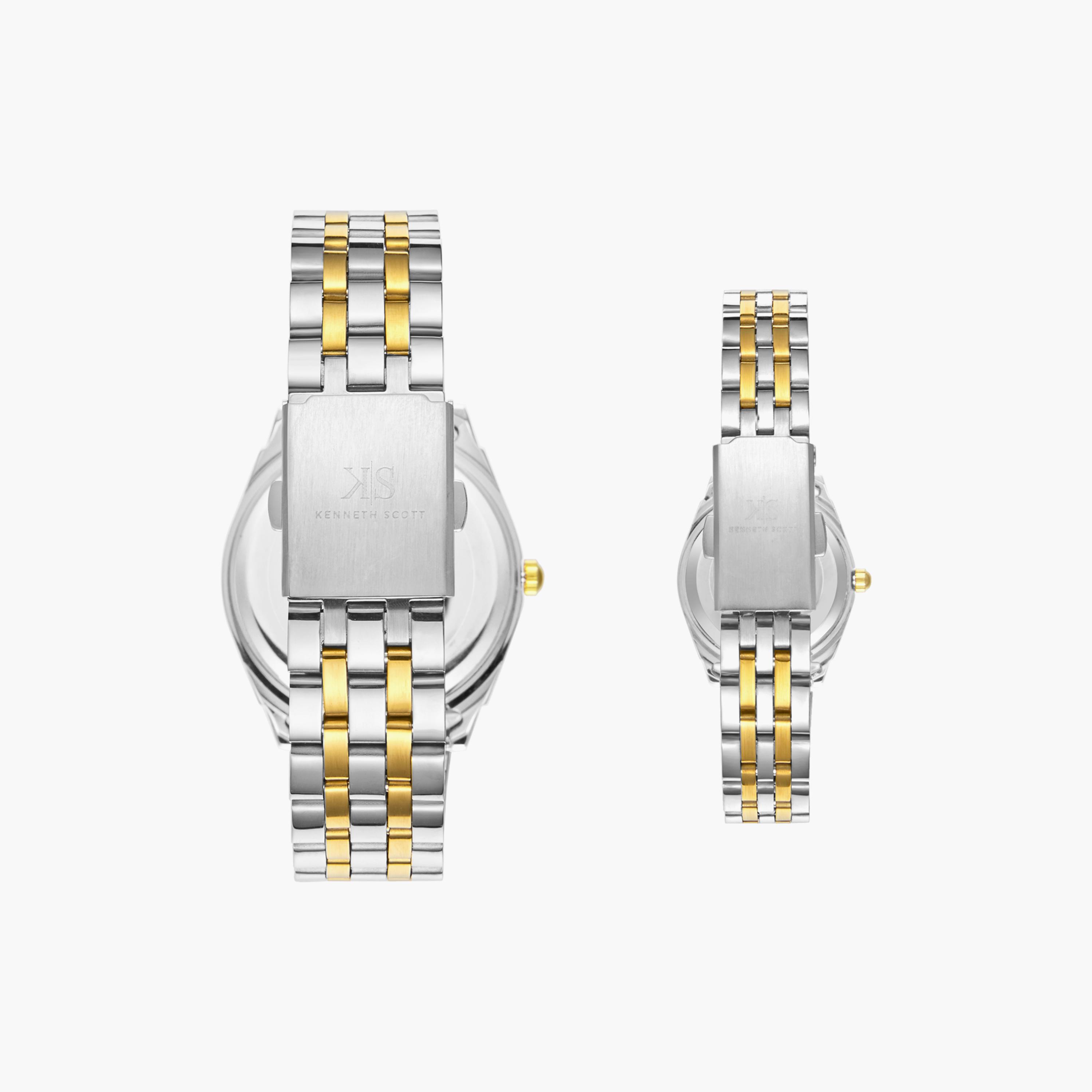 Kenneth Scott Silver & Gold Analog Stainless Steel Strap Couple Watch Set | K23054P-TBTW-men-watchesandjewellery-watches-image-3