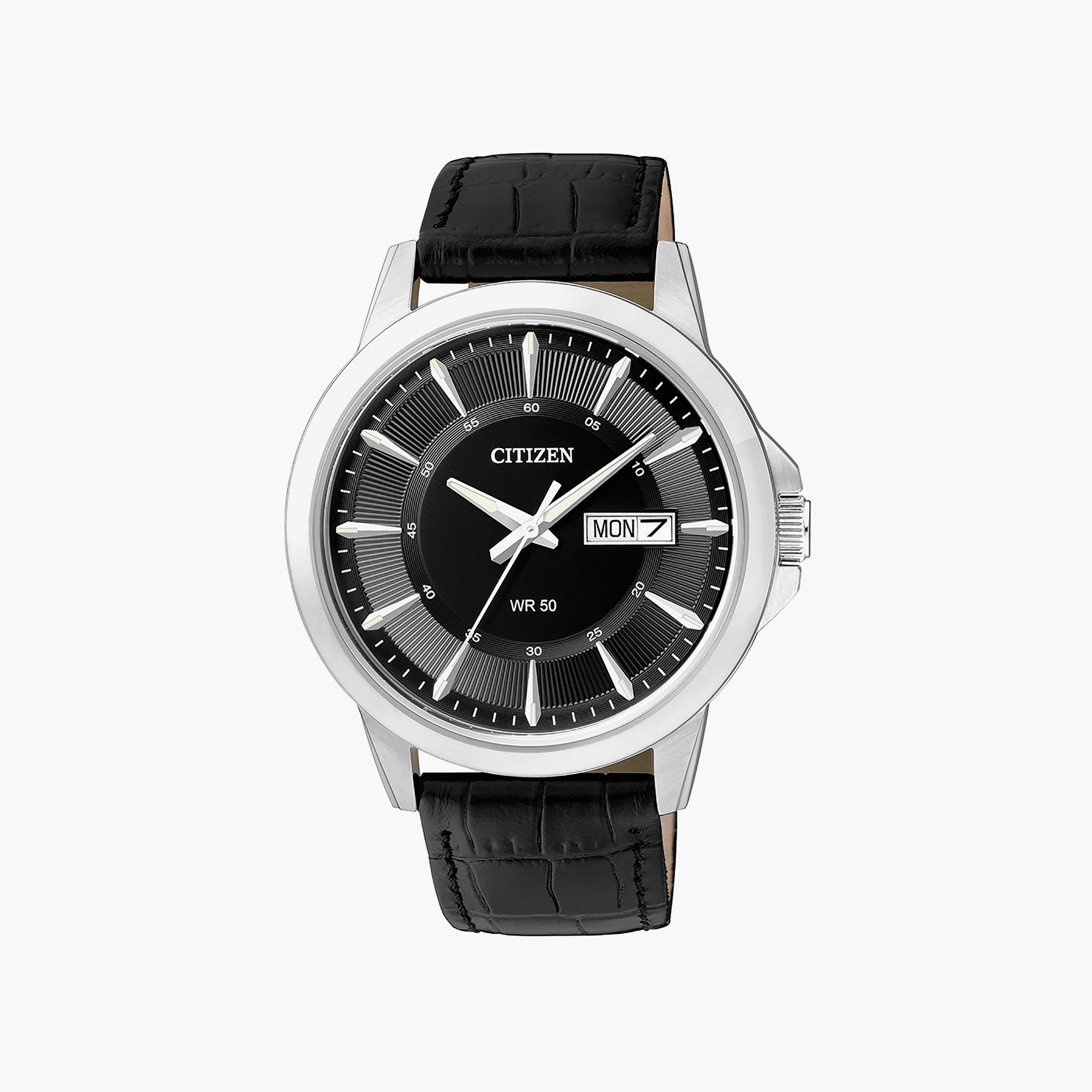 Citizen Men's 41 MM Black Analog Leather Strap Watch | BF2011-01E-men-watchesandjewellery-watches-image-1