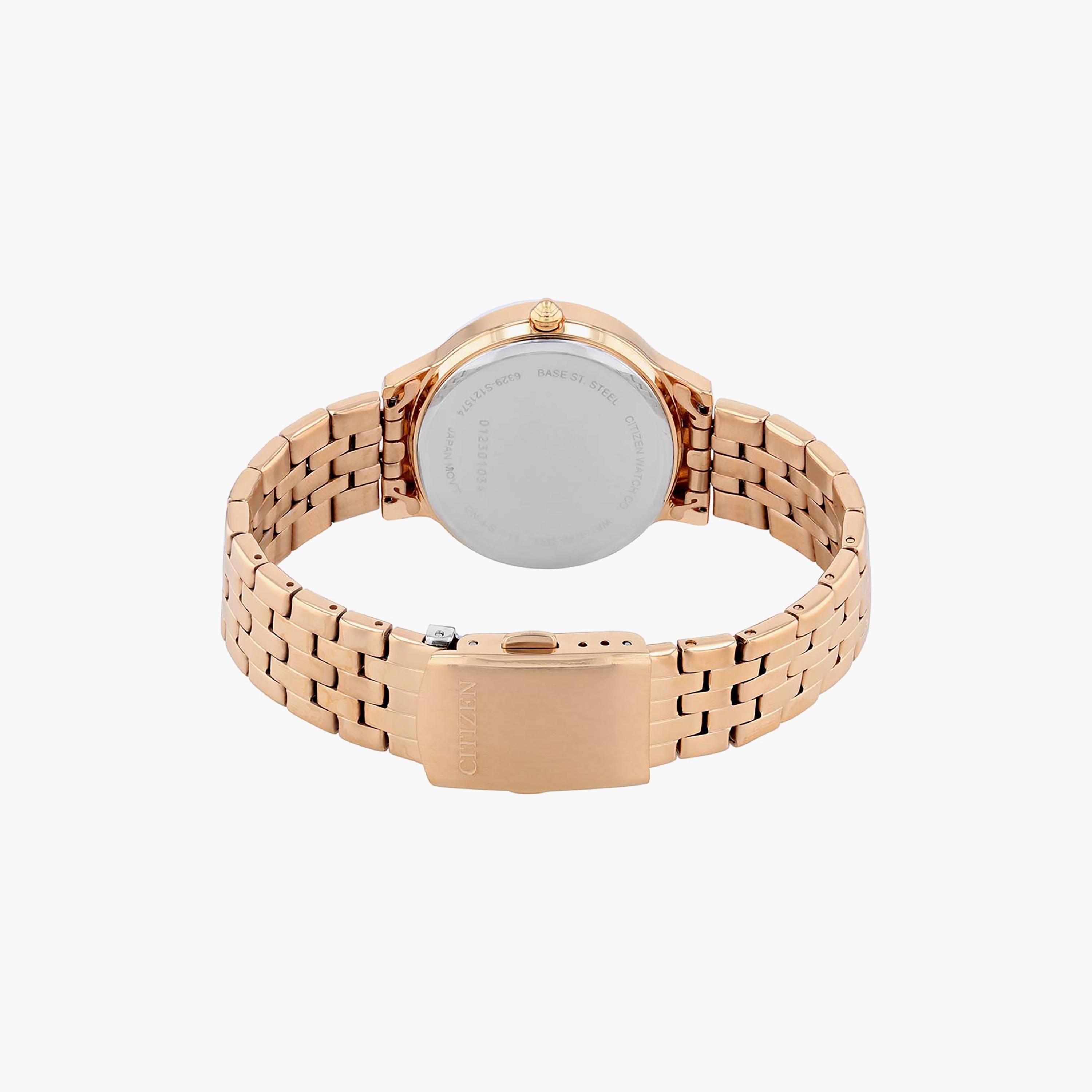 ساعة سيتيزن ذو 33 ملم بلون ذهبي وردي مع انالوج بسوار ستانلس ستيل | ED8183-54A-women-watchesandjewellery-watches-image-3