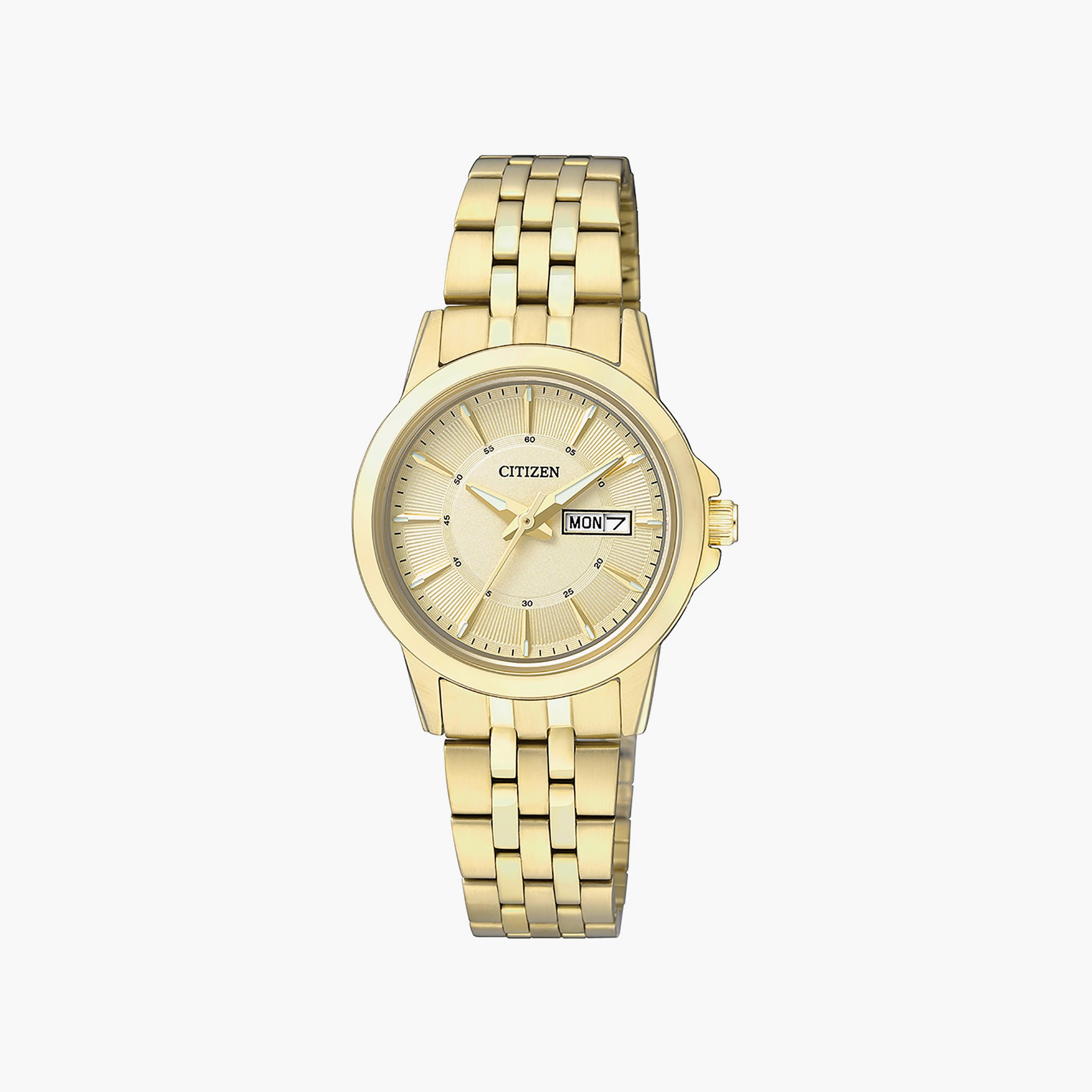 ساعة سيتيزن ذو 27 ملم بلون ذهبي مع انالوج بسوار ستانلس ستيل | EQ0603-59P-women-watchesandjewellery-watches-image-1