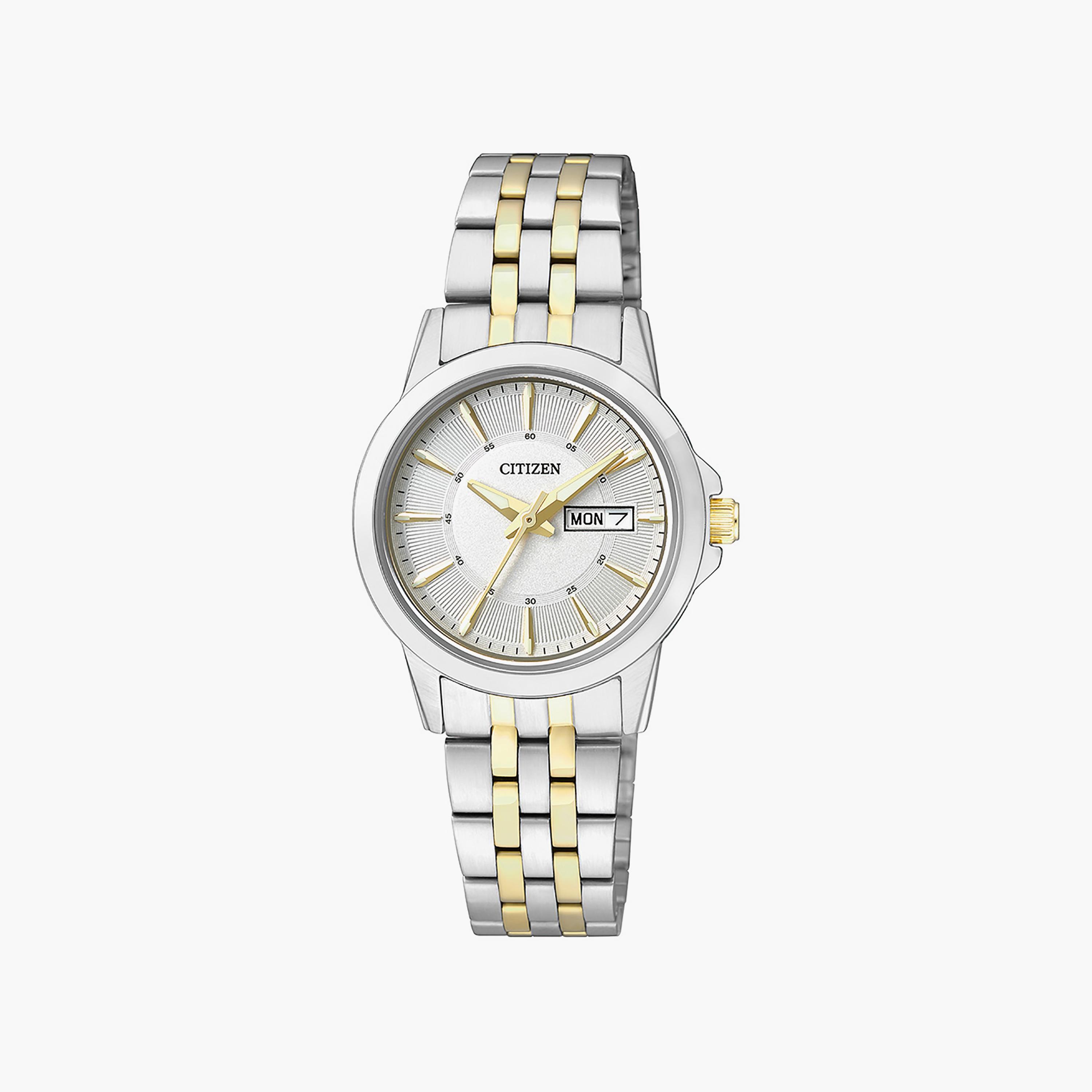 Citizen 27 MM Silver & Gold Analog Stainless Steel Strap Watch | EQ0608-55A-women-watchesandjewellery-watches-image-1