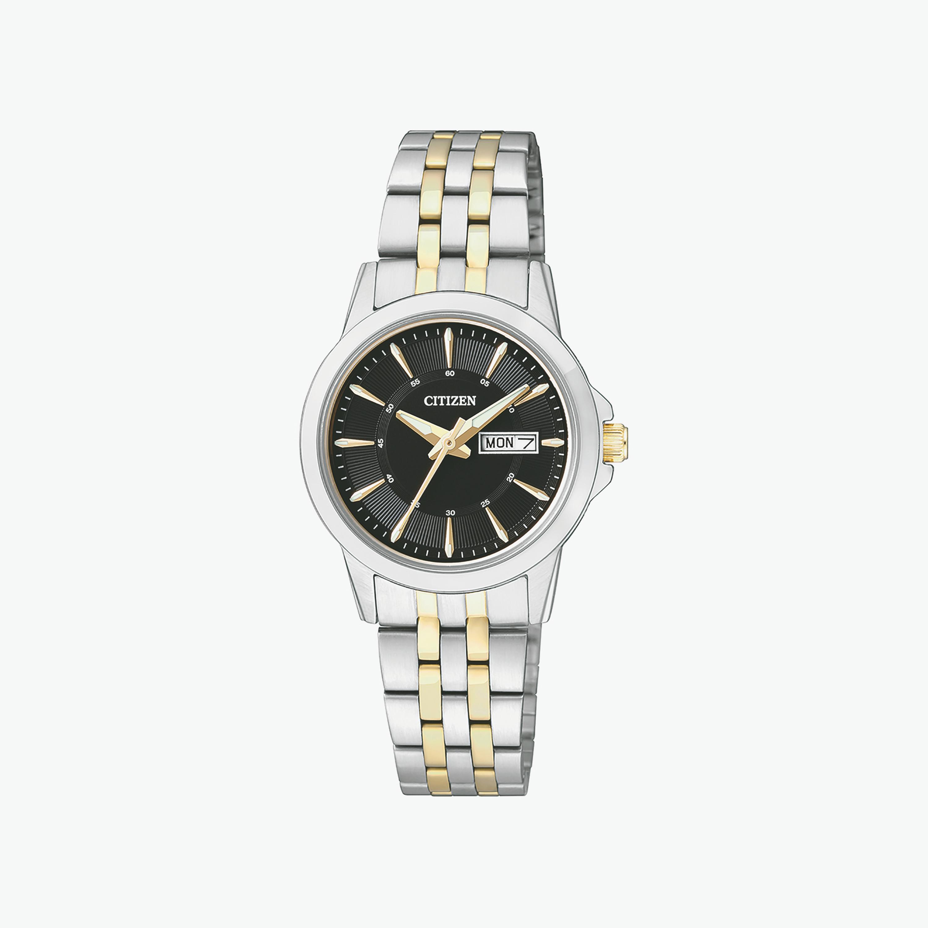ساعة سيتيزن ذو 27 ملم بلون فضي وذهبي مع انالوج بسوار ستانلس ستيل | EQ0608-55E-women-watchesandjewellery-watches-image-1