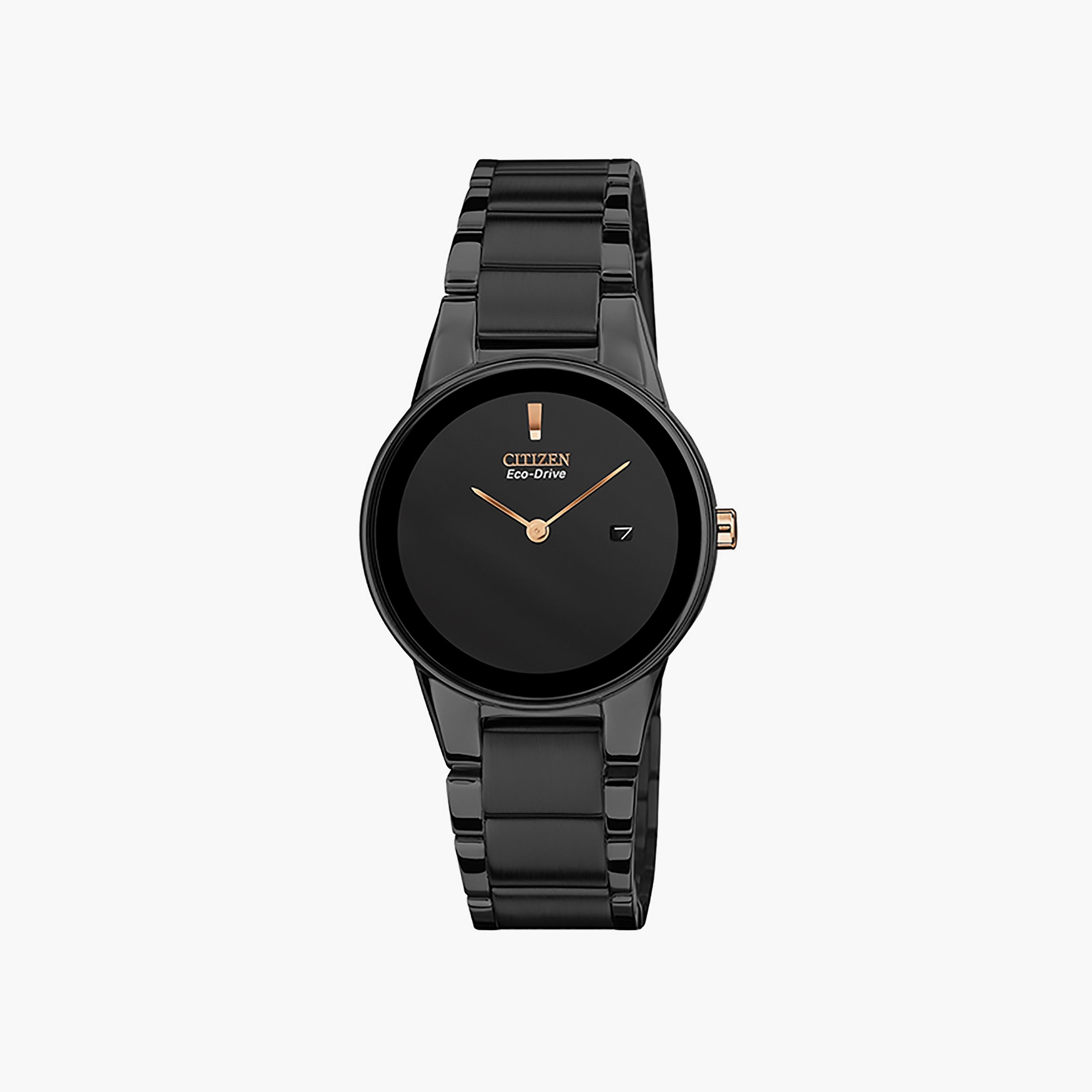 ساعة سيتيزن ايكو درايف ذو 29 ملم بلون اسود مع انالوج بسوار ستانلس ستيل | GA1055-57F-women-watchesandjewellery-watches-image-1