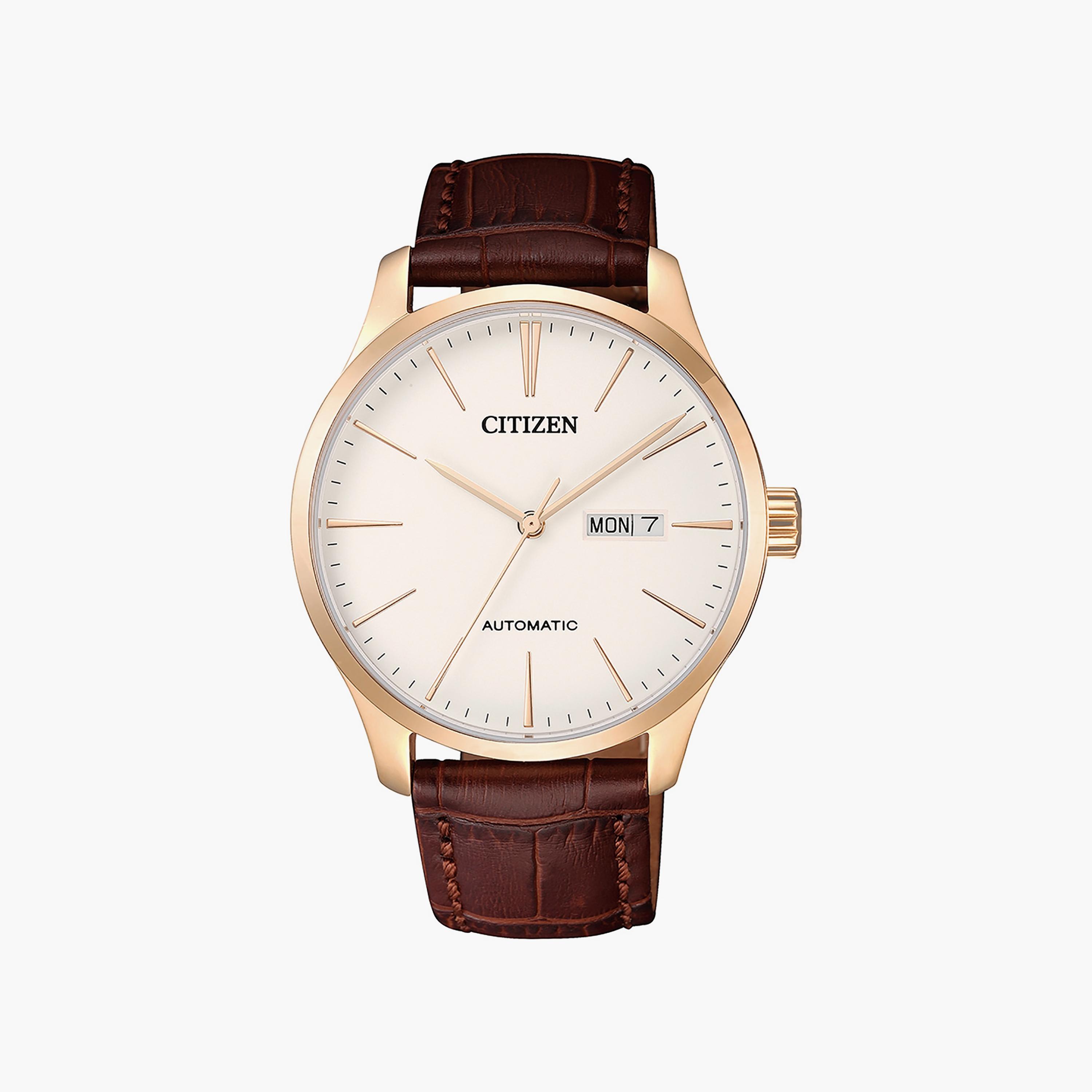 ساعة سيتيزن للرجال ذو 40 ملم مع أوتوماتيكي بسوار جلدي بني | NH8353-18A-men-watchesandjewellery-watches-image-1