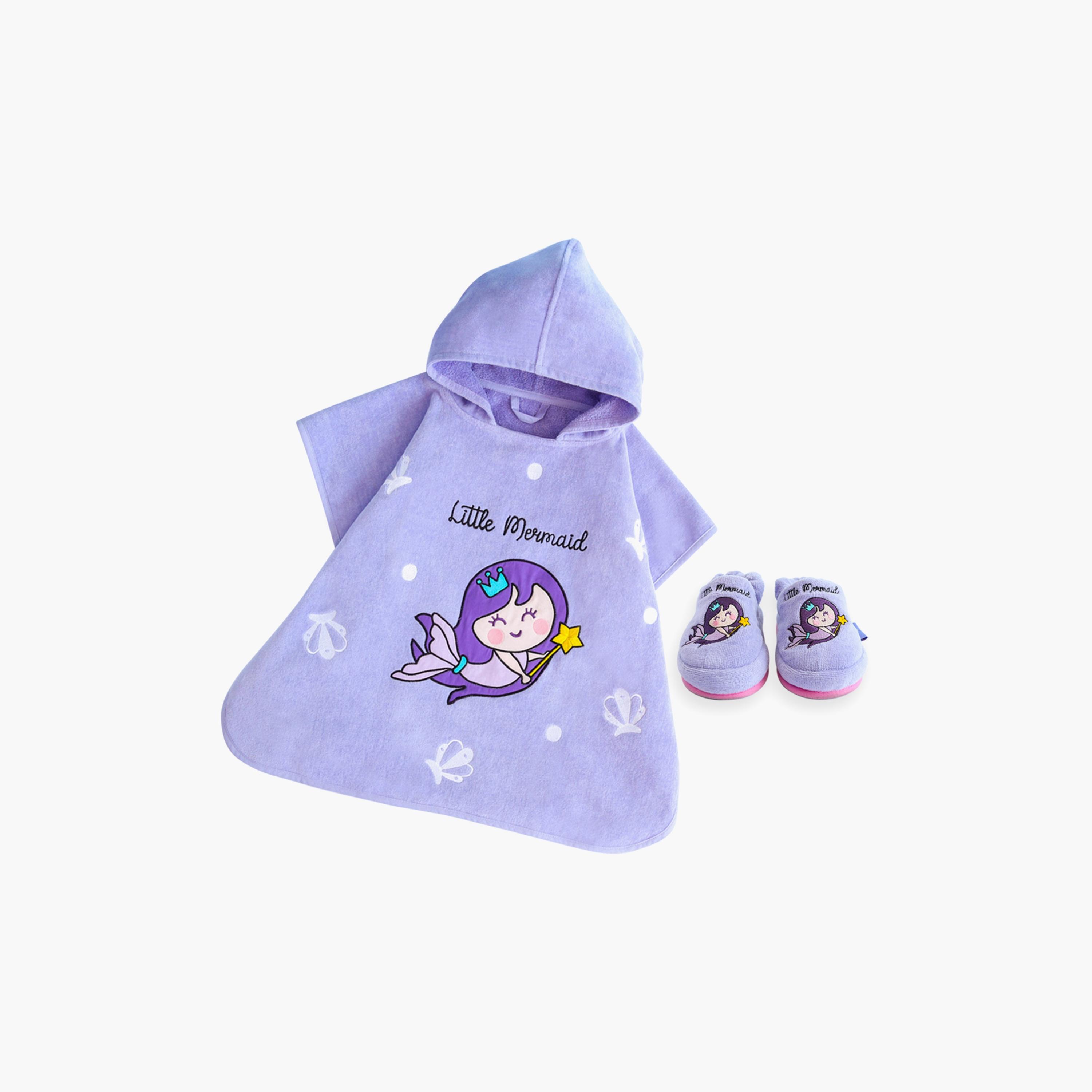 Milk&Moo Kids Poncho and House Slippers - Little Mermaid, Size 29-30 cm-baby-girls-shoes-flipflopsandslides-image-1