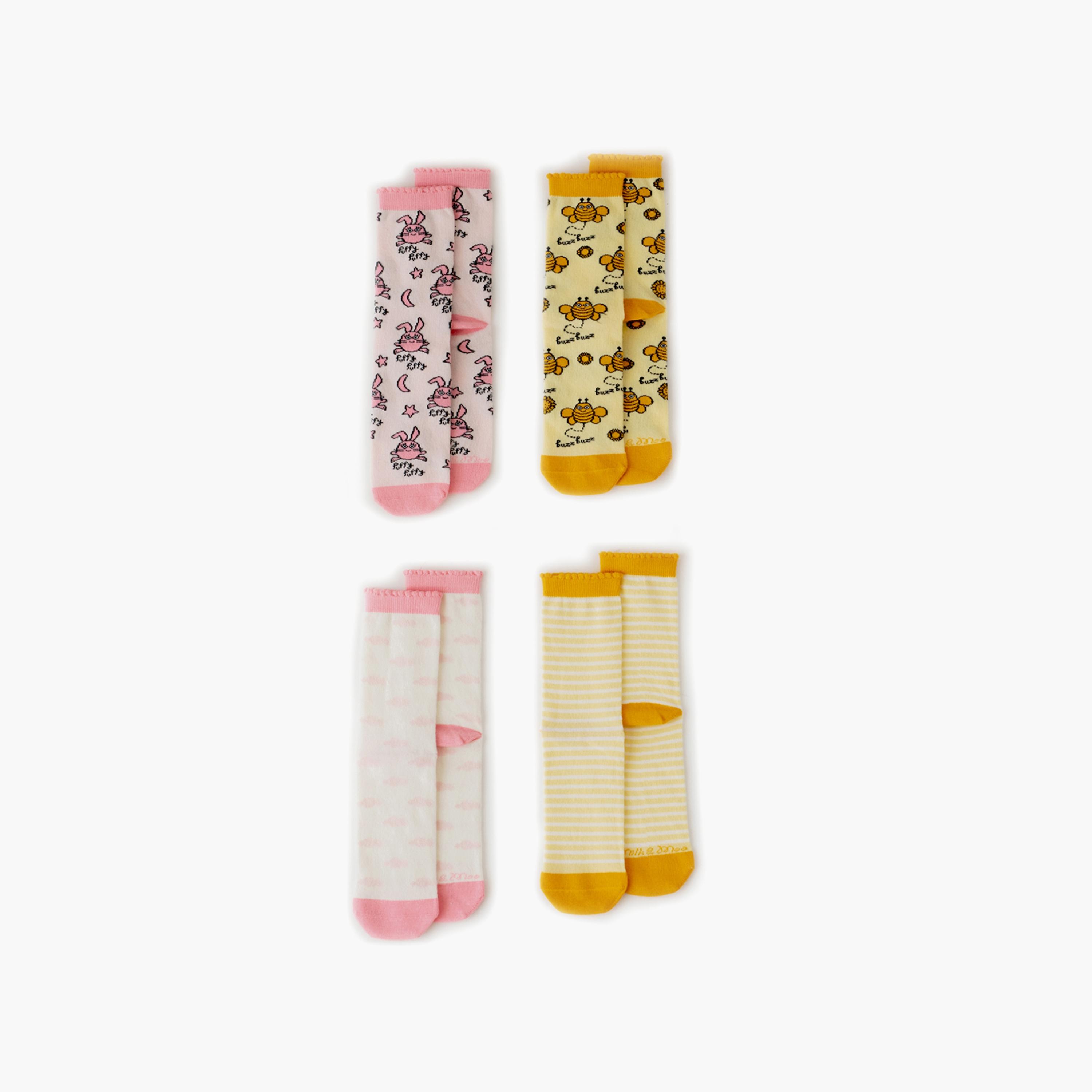 Milk&Moo 4-Pairs Buzzy Bee and Chancin Mother and Baby Sock Set-baby-boys-accessories-socks-image-1