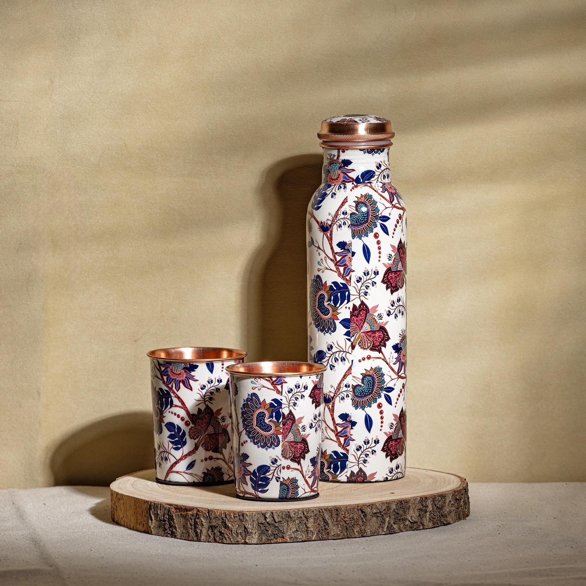 Quesera Copper Bottle with 2 Glasses