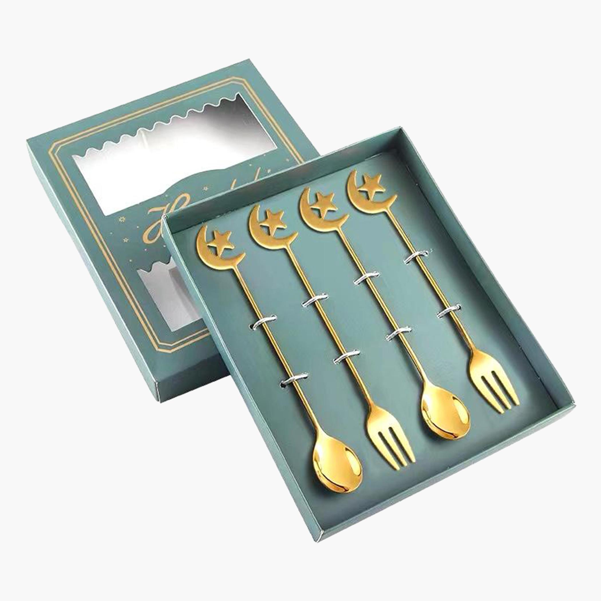 Ramadan Moon Shape 4-Piece Dessert Spoon and Fork Set