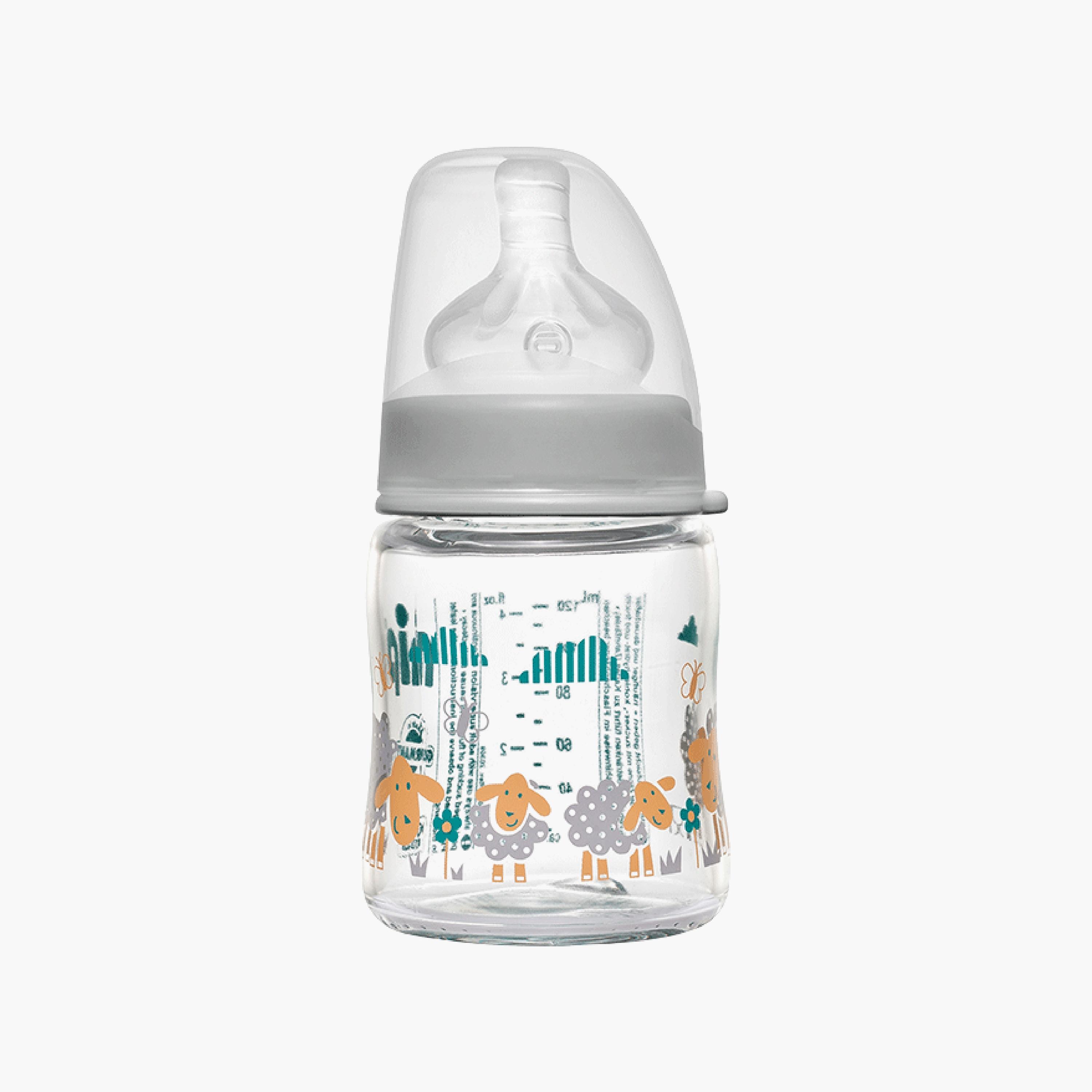 Nip Wide Neck Glass Bottle, Grey Sheep - 120 ML-baby-feeding-feedingbottles-bottlesandteats-image-1