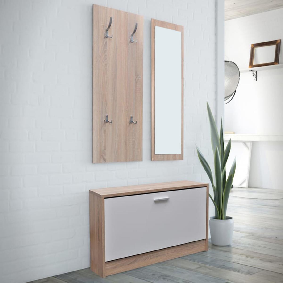 VidaXL 6-Pair Shoe Cabinet with Wall Mirror and Coat Hanger