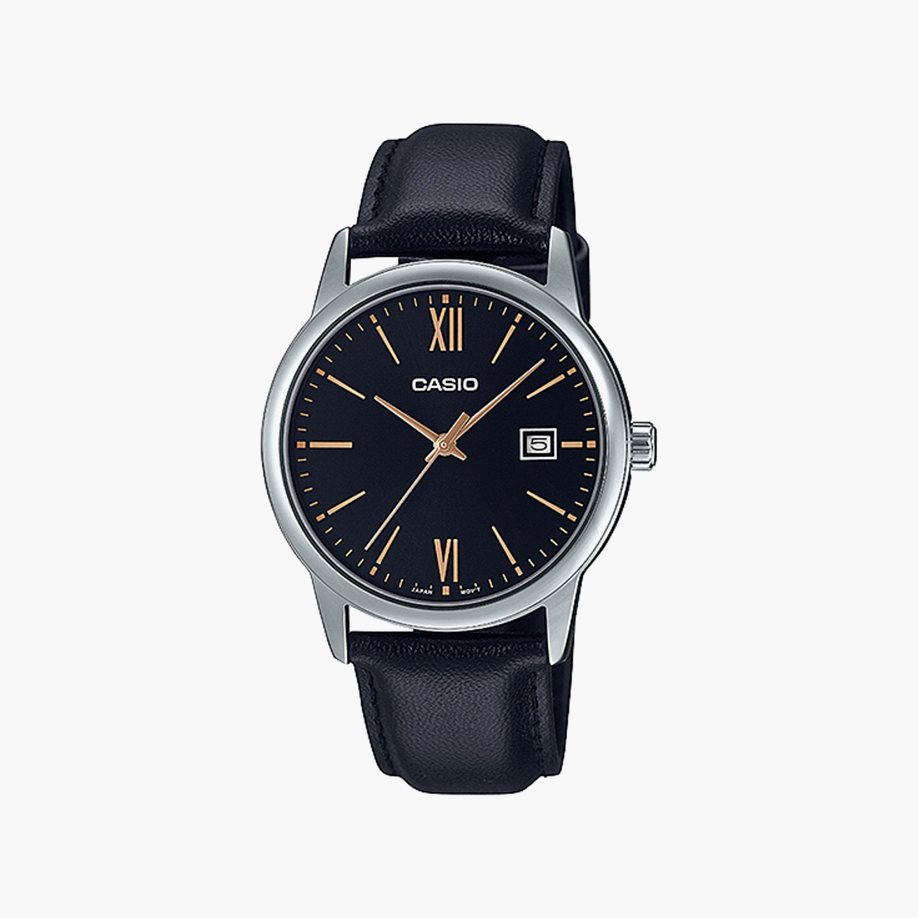 Casio Black Analog Leather Strap Watch | MTP-V002L-1B3UDF-men-watchesandjewellery-watches-image-1