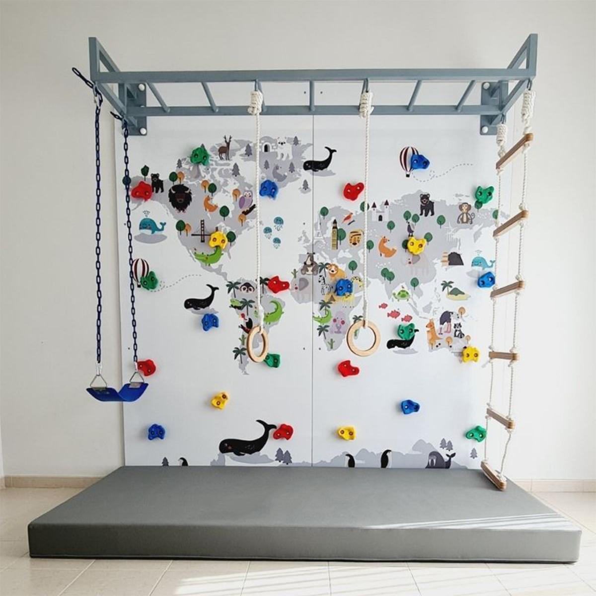 Moon Kids 2-Panel Map Climbing Wall with Monkey Bars