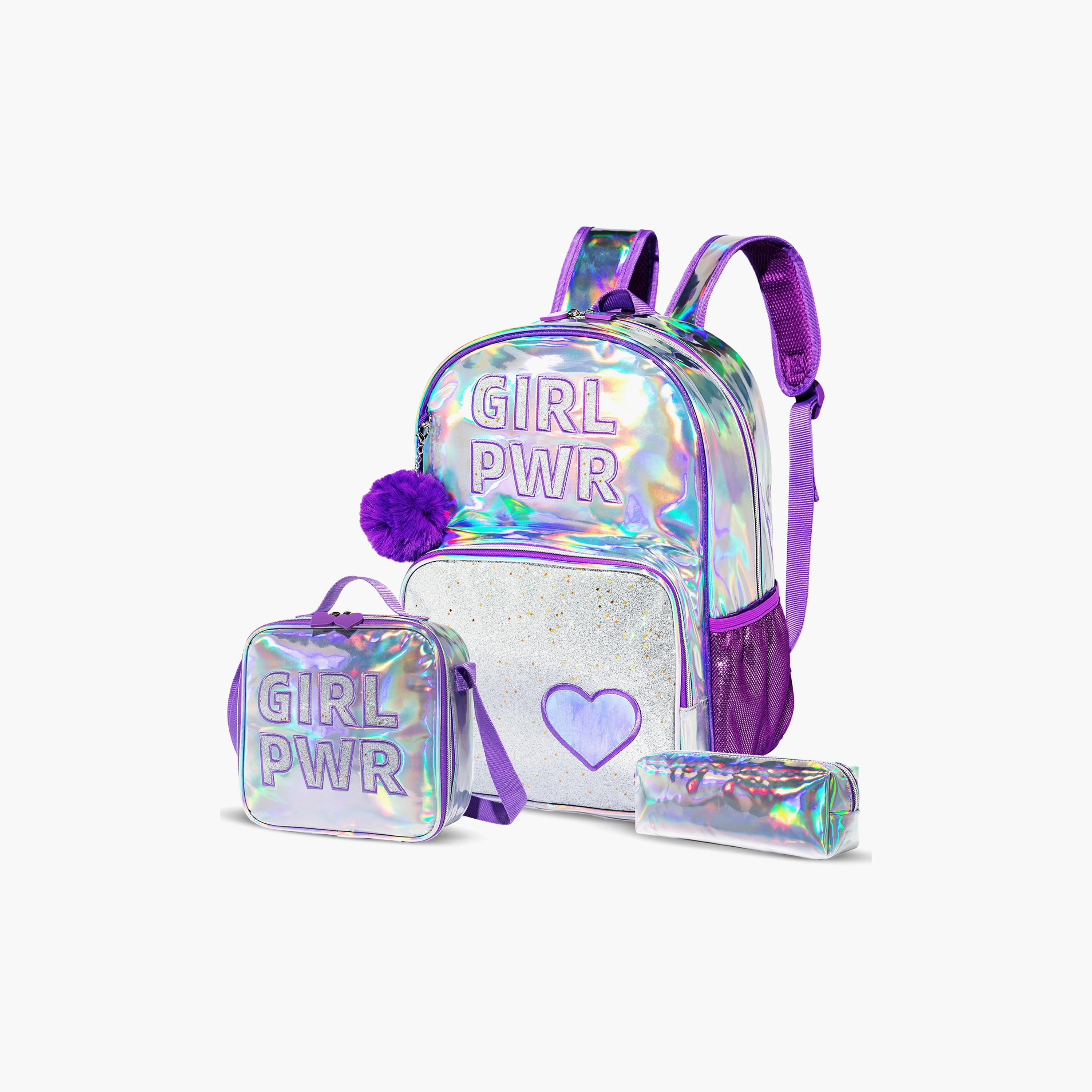 Eazy Kids School Bag Lunch Bag Pencil Case Set, Purple, 18Inch-school-bagsandbackpacks-sets-image-1