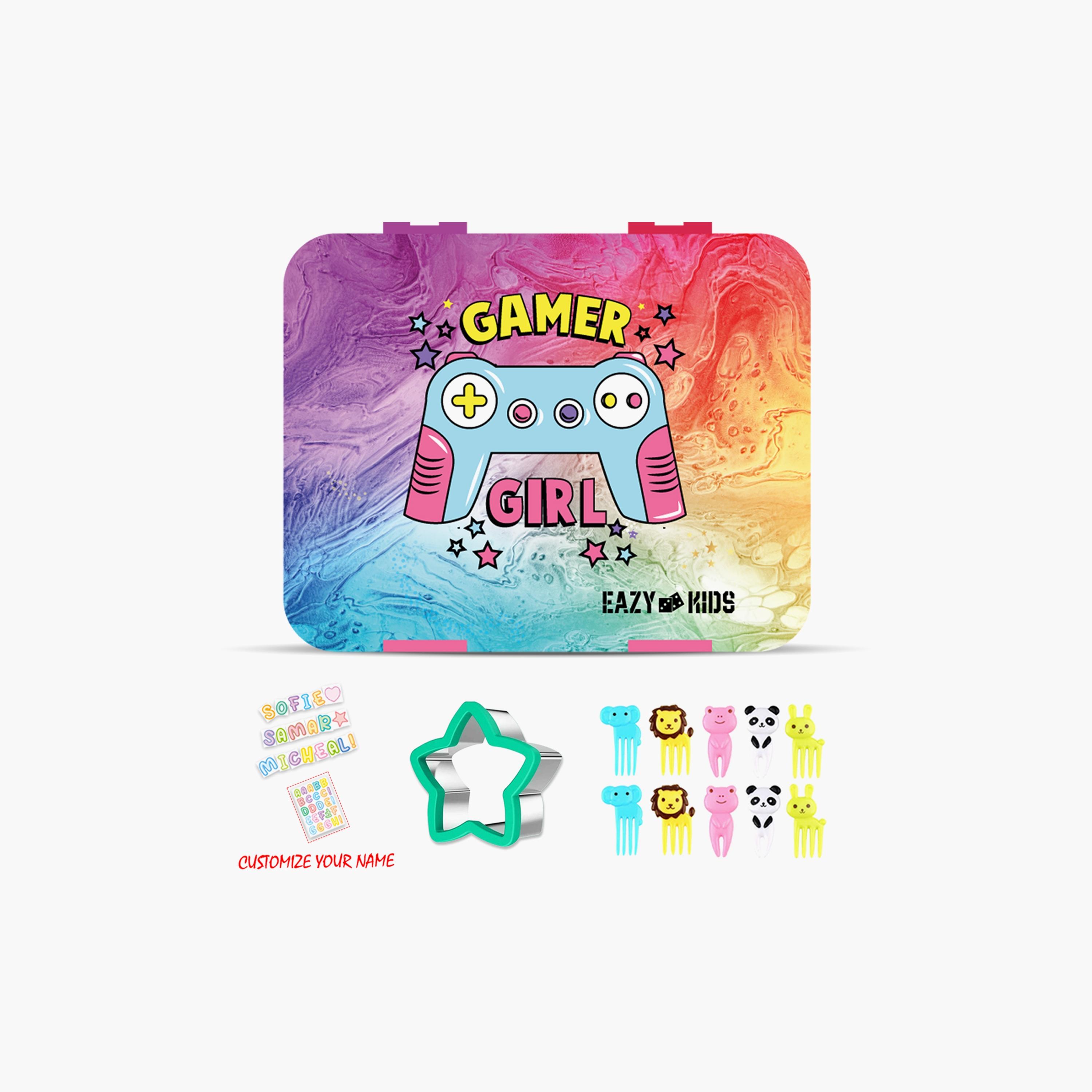 Eazy Kids Convertible Bento Lunch Box with Sandwich Cutter Set - Gamer Girl-school-lunchessentials-lunchboxes-image-1