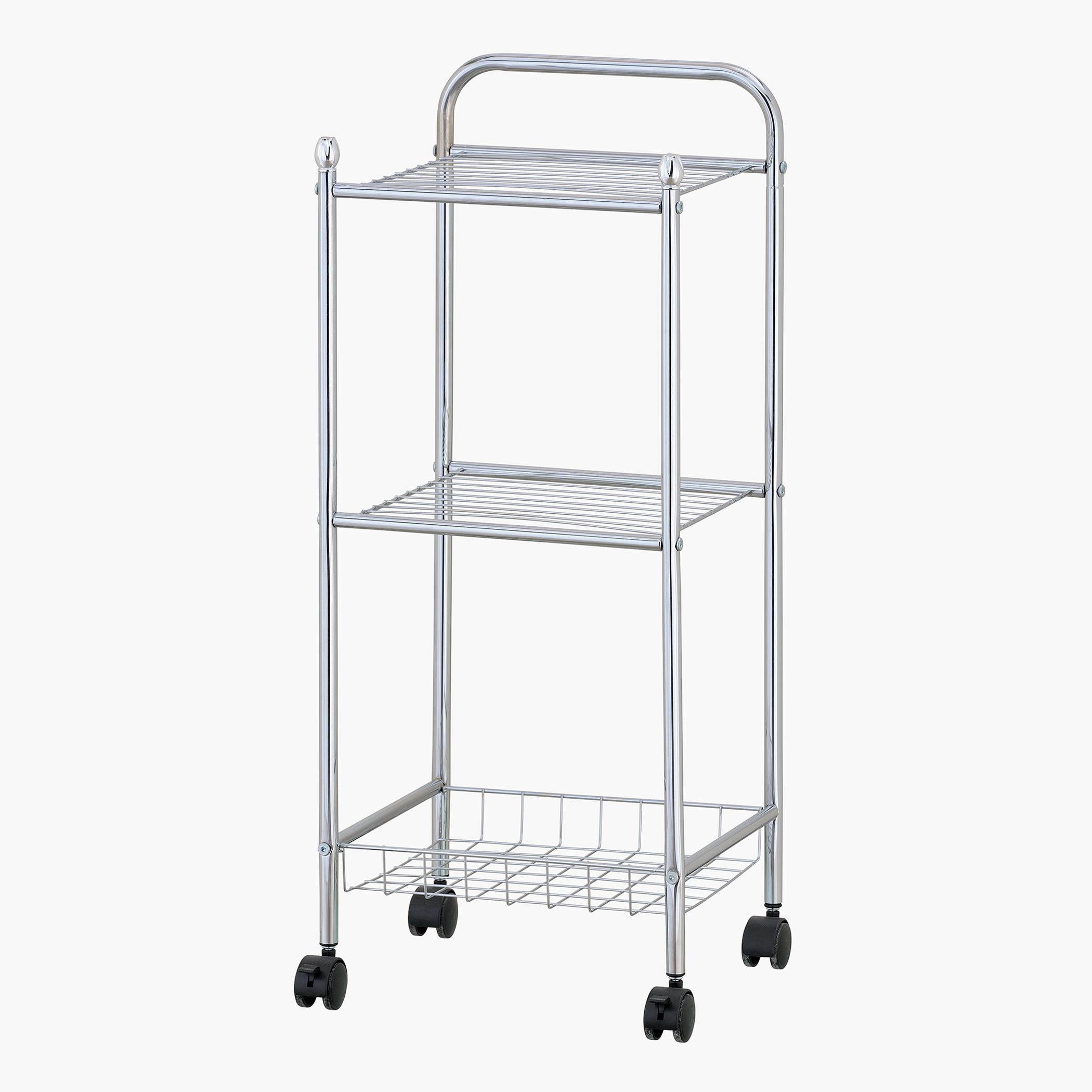 Zenments 3-Tier Rolling Storage Cart with 2 Wire Shelves and Wire Basket - ZEN-259