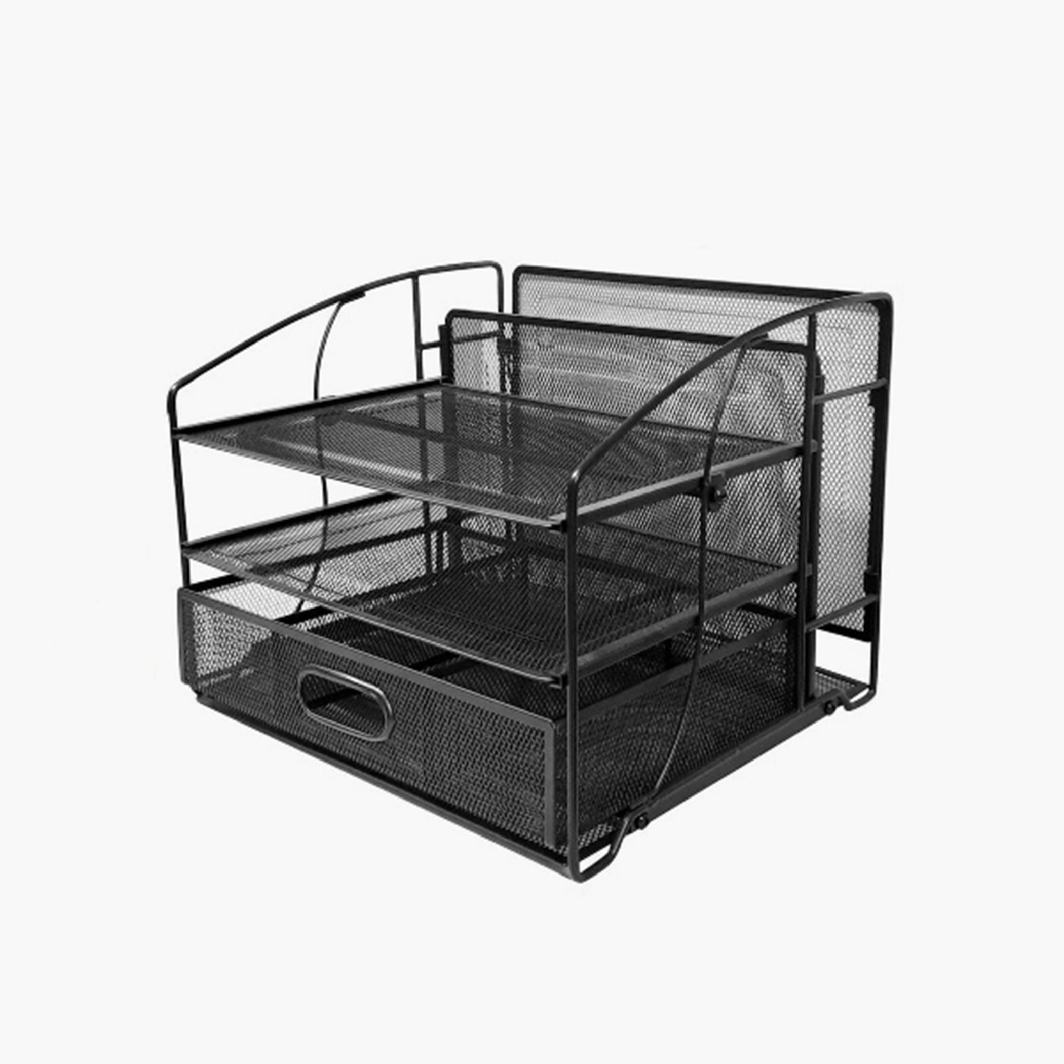 Zenments 3-Tier Metal Mesh Letter Tray Organizer with Drawer and Hanging File Holder - ZEN-274