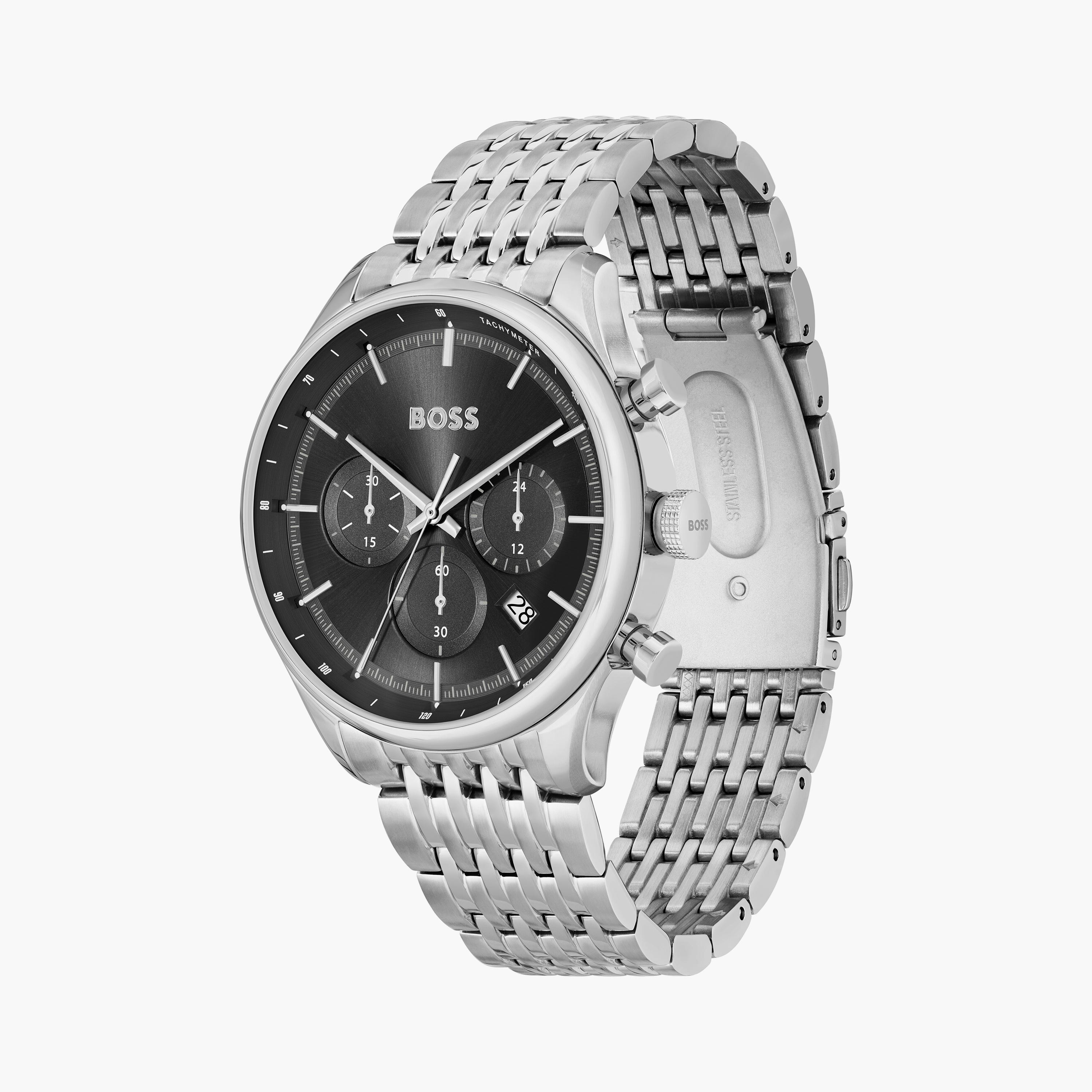 هوغو بوس ساعة يد رجالية تناظرية ستانلس ستيل كرونوغراف 45 مم فضي | 1514082-men-watchesandjewellery-watches-image-2