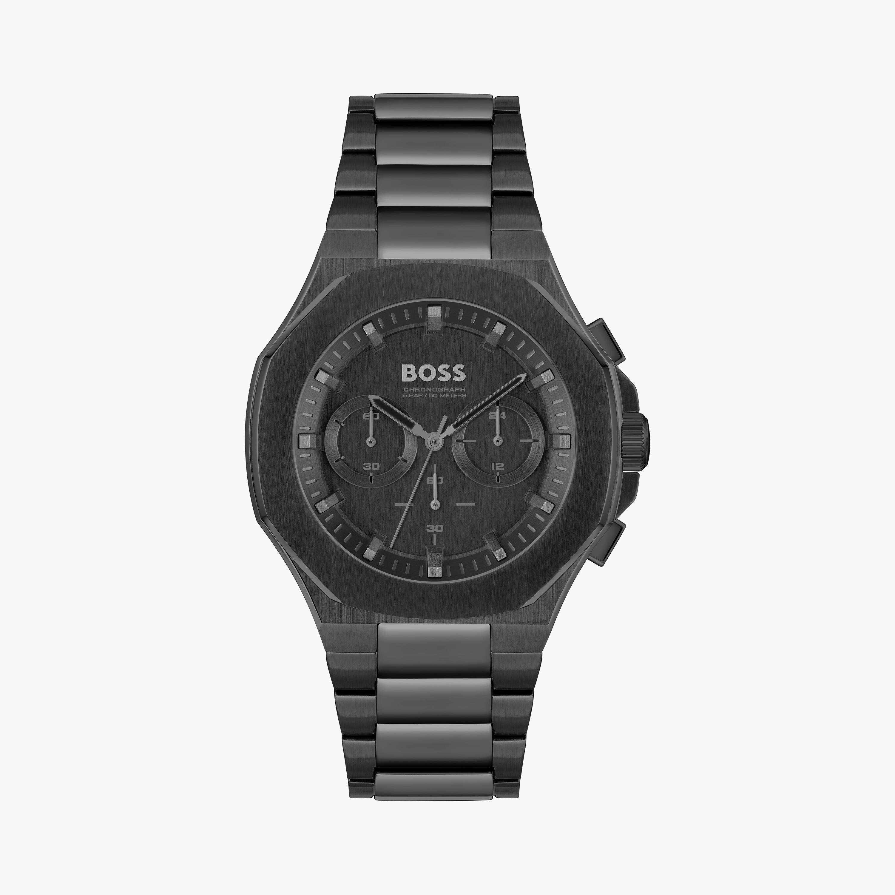 هوغو بوس ساعة يد رجالية تناظرية ستانلس ستيل كرونوغراف 45 مم أسود | 1514088-men-watchesandjewellery-watches-image-1