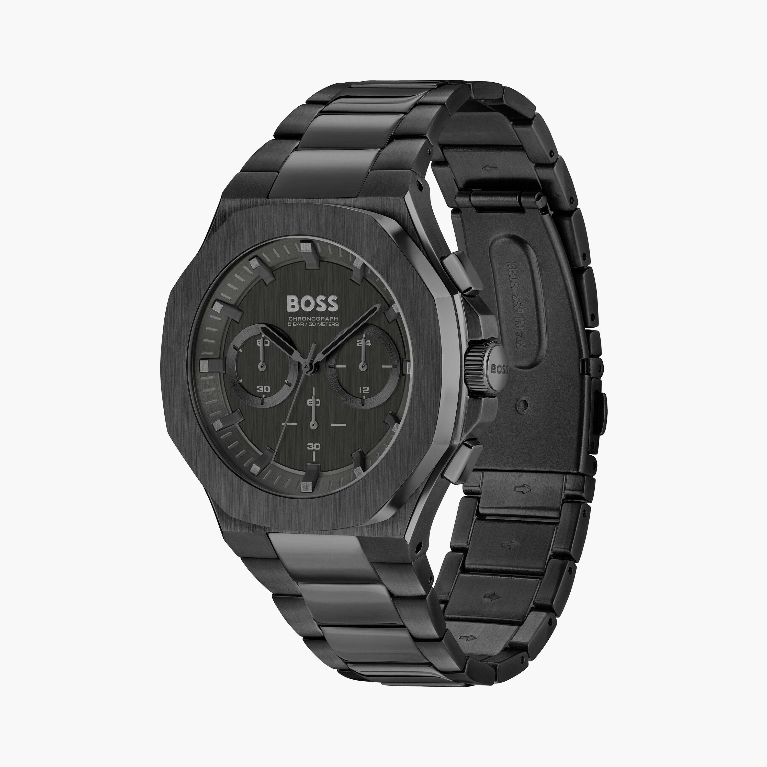 هوغو بوس ساعة يد رجالية تناظرية ستانلس ستيل كرونوغراف 45 مم أسود | 1514088-men-watchesandjewellery-watches-image-2