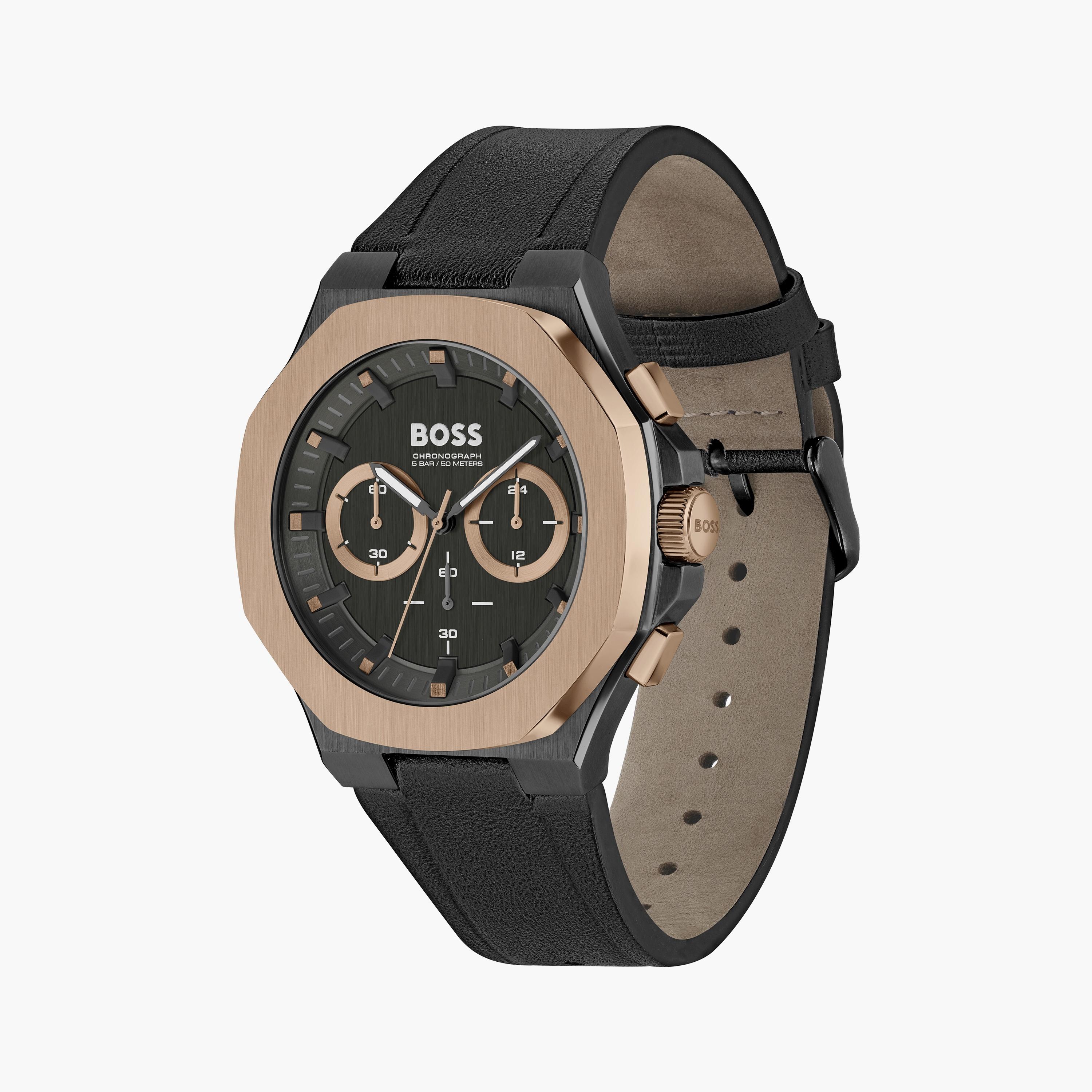 هوغو بوس ساعة يد رجالية كرونوغراف جلد 45 مم أسود | 1514089-men-watchesandjewellery-watches-image-2