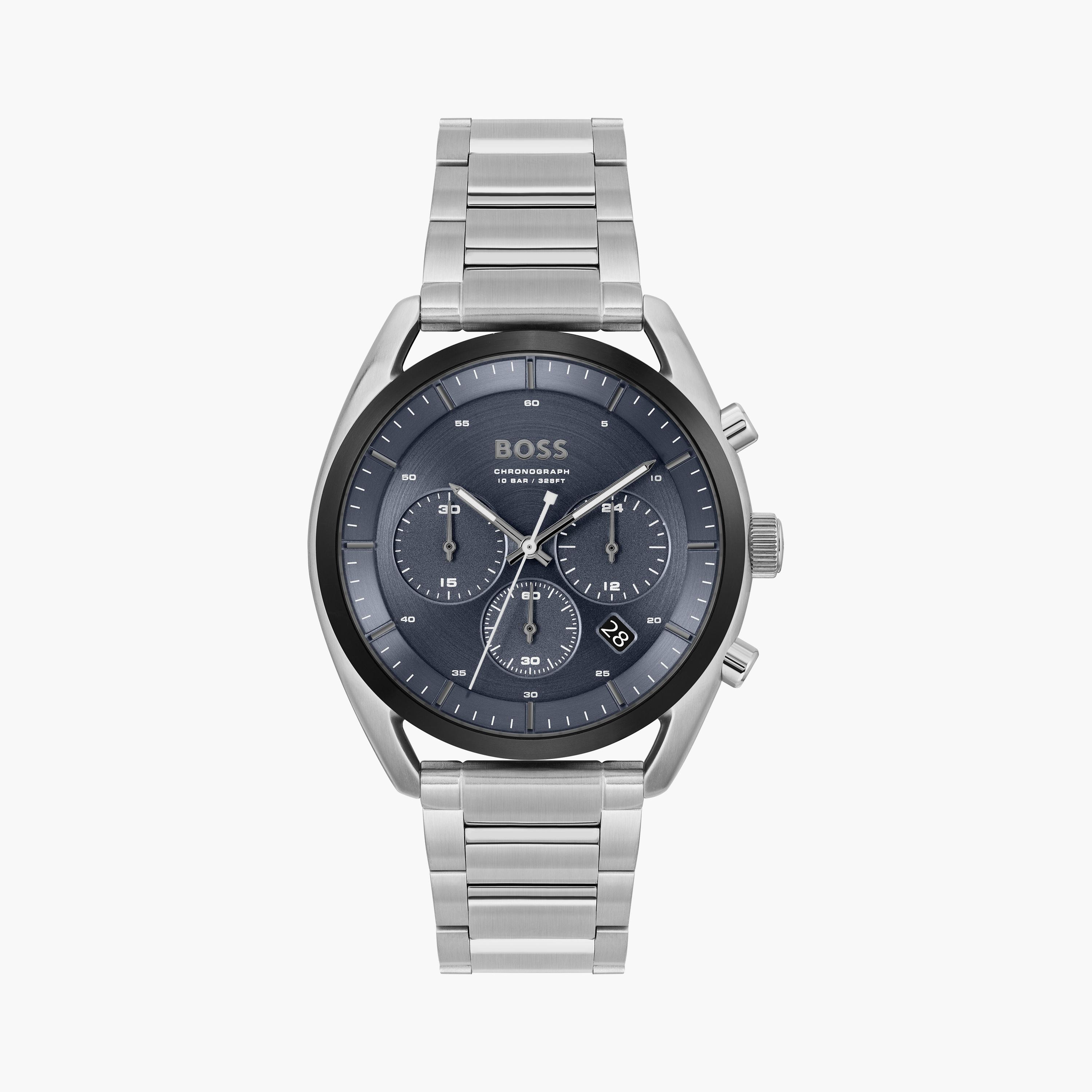 هوغو بوس ساعة يد رجالية تناظرية ستانلس ستيل كرونوغراف 44 مم فضي | 1514093-men-watchesandjewellery-watches-image-1