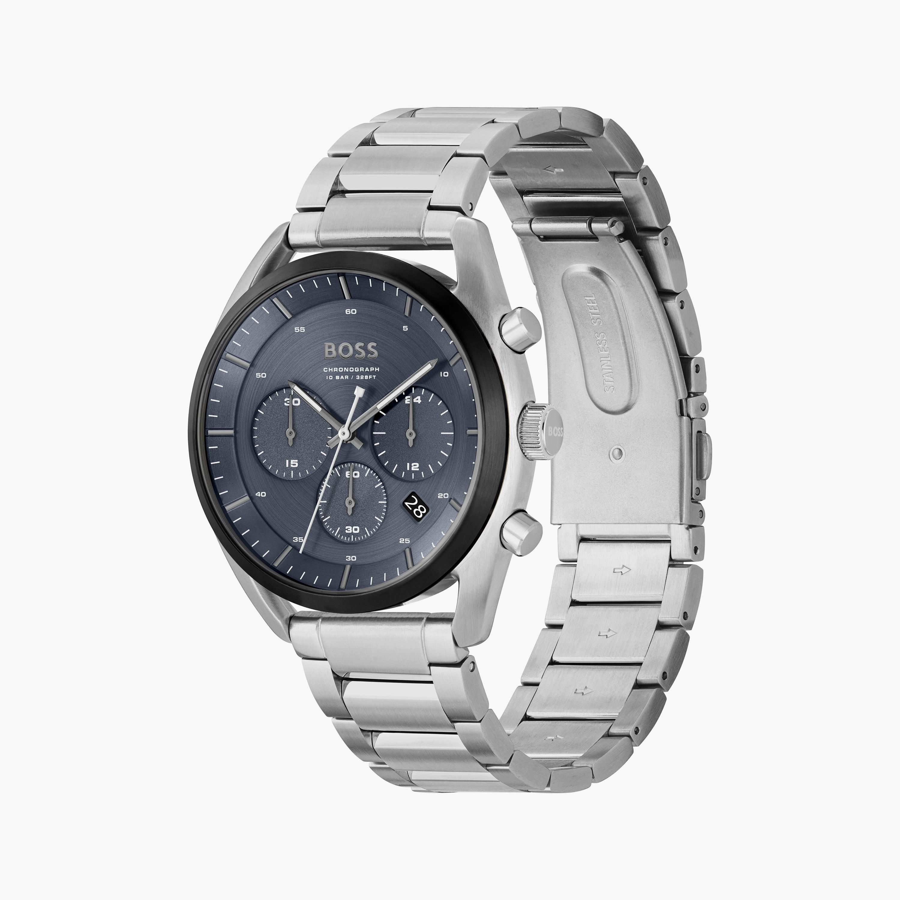 هوغو بوس ساعة يد رجالية تناظرية ستانلس ستيل كرونوغراف 44 مم فضي | 1514093-men-watchesandjewellery-watches-image-2