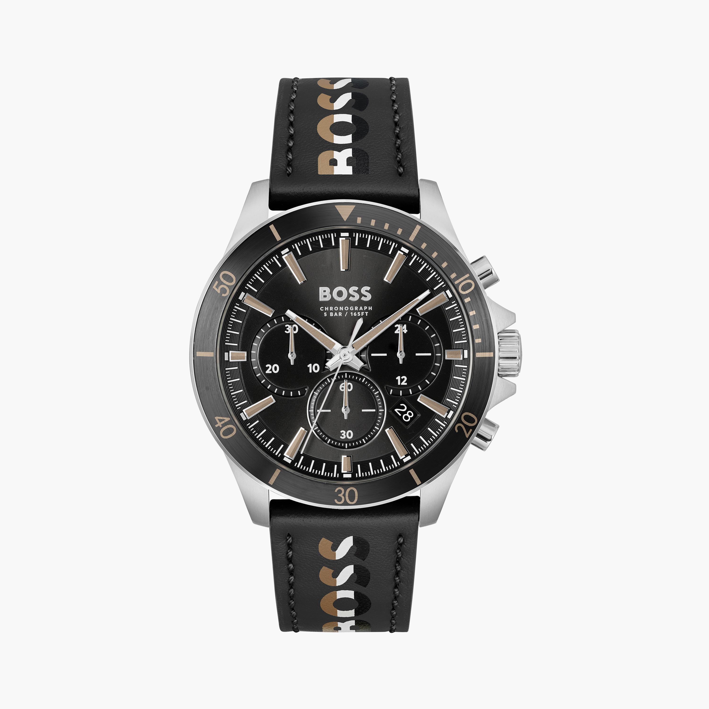 هوغو بوس ساعة يد رجالية كرونوغراف جلد 45 مم أسود | 1514121-men-watchesandjewellery-watches-image-1