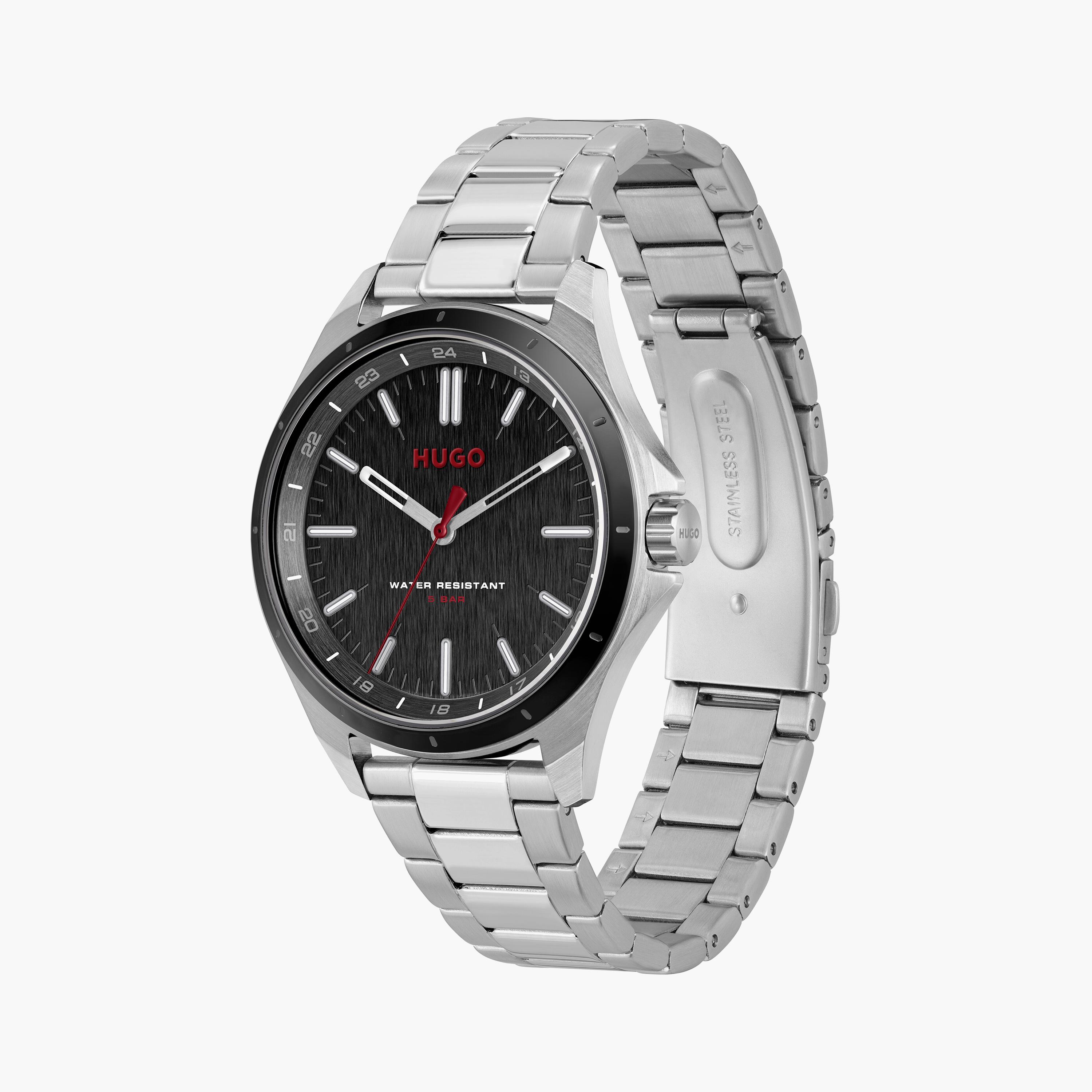 هوغو بوس ساعة يد رجالية تناظرية ستانلس ستيل 42 مم فضي | 1530323-men-watchesandjewellery-watches-image-2