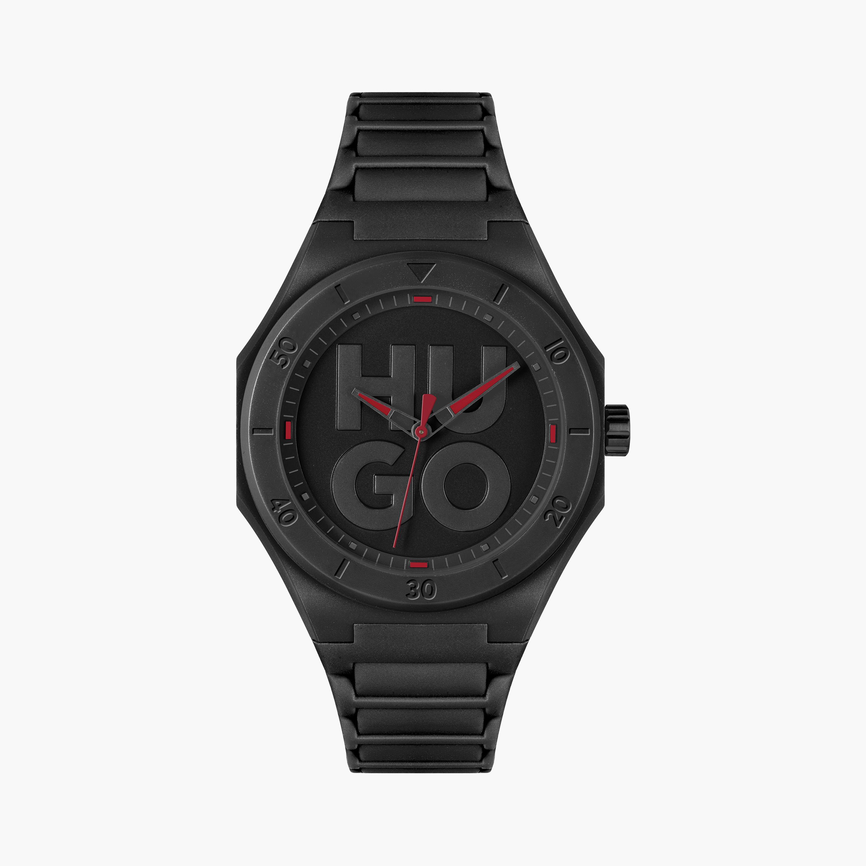 هوغو بوس ساعة يد رجالية تناظرية سيليكون 42 مم أسود | 1530326-men-watchesandjewellery-watches-image-1