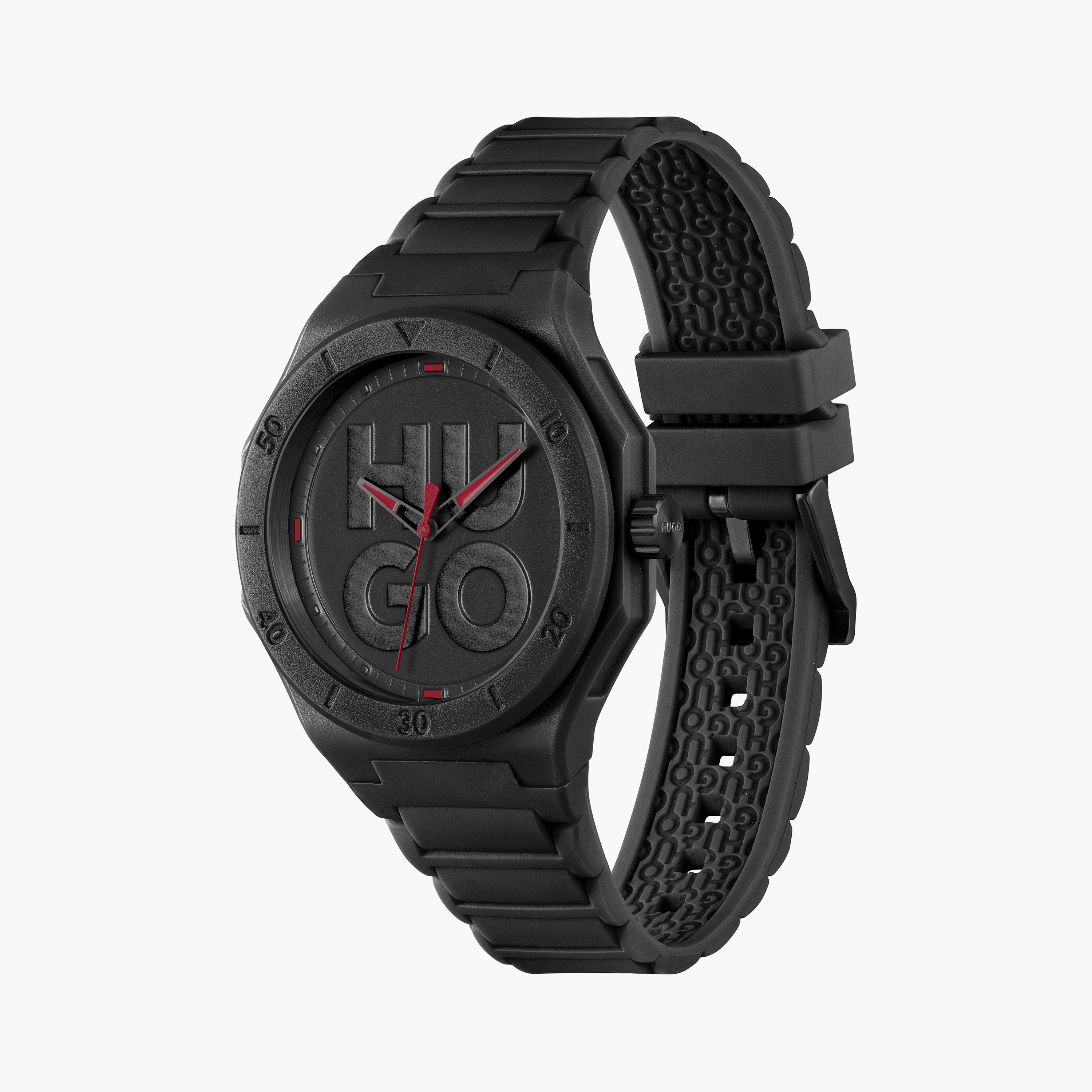 هوغو بوس ساعة يد رجالية تناظرية سيليكون 42 مم أسود | 1530326-men-watchesandjewellery-watches-image-2
