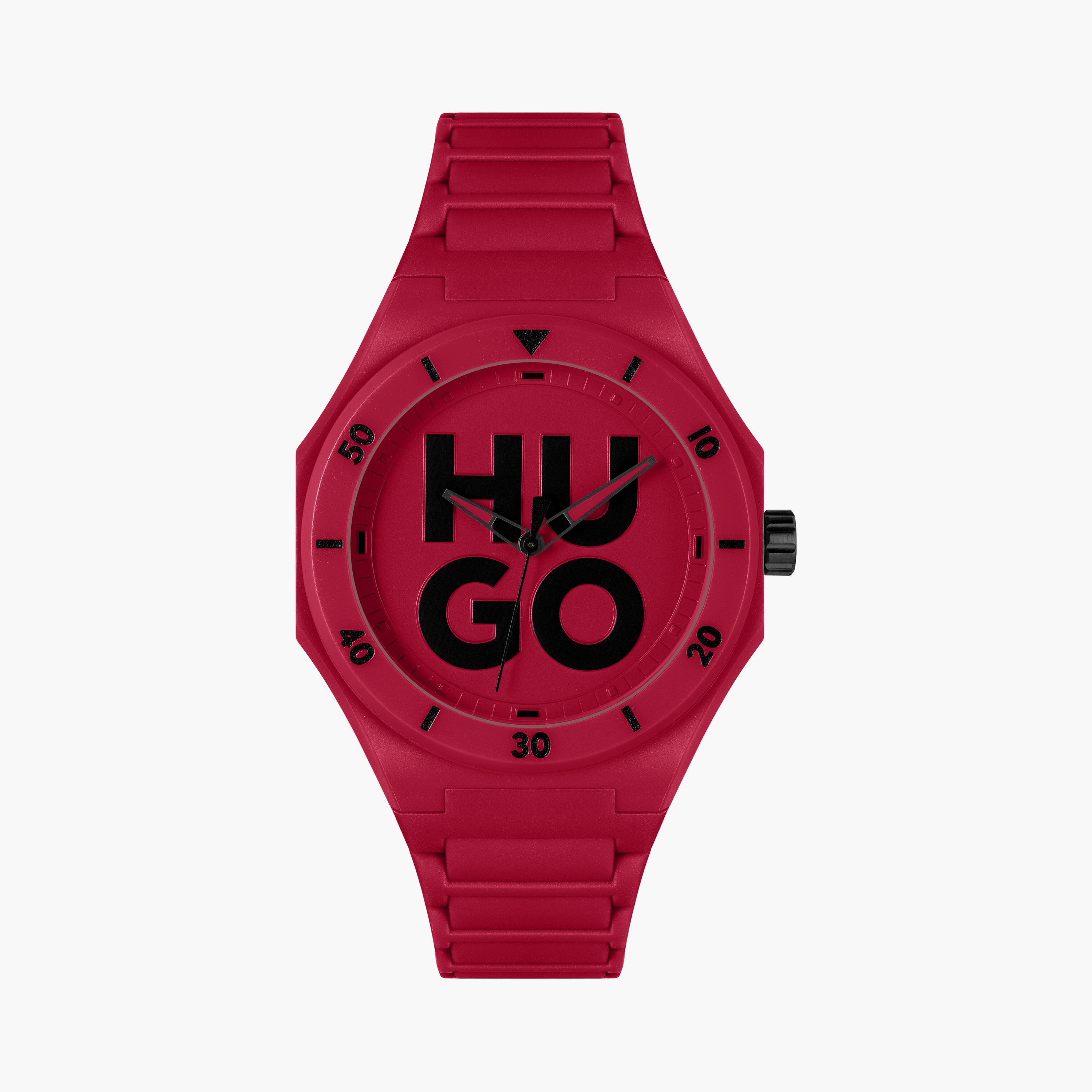 Hugo Boss Men's 42 MM Red Analog Silicone Watch | 1530328-men-watchesandjewellery-watches-image-1