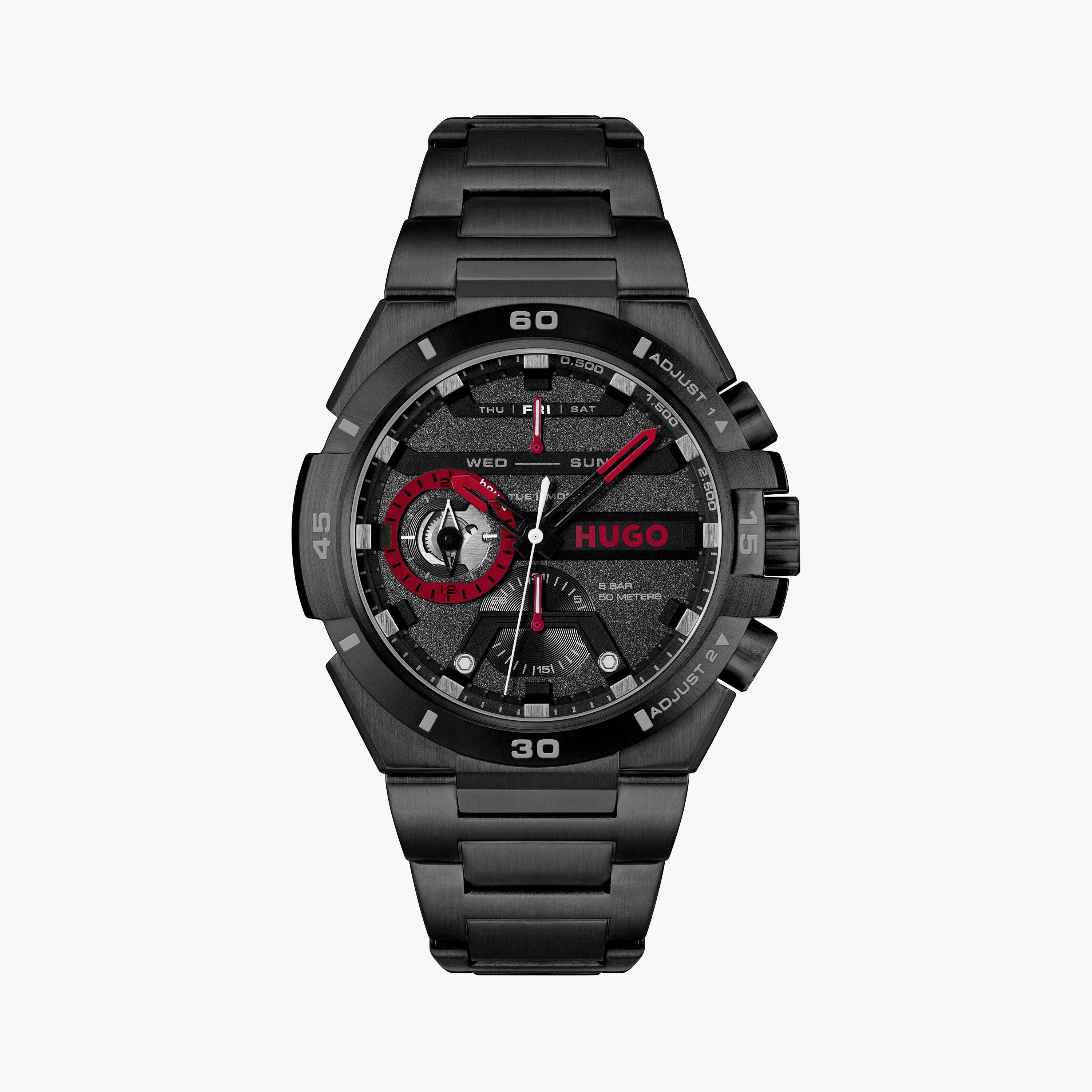 هوغو بوس ساعة يد رجالية تناظرية ستانلس ستيل كرونوغراف 46 مم أسود | 1530339-men-watchesandjewellery-watches-image-1