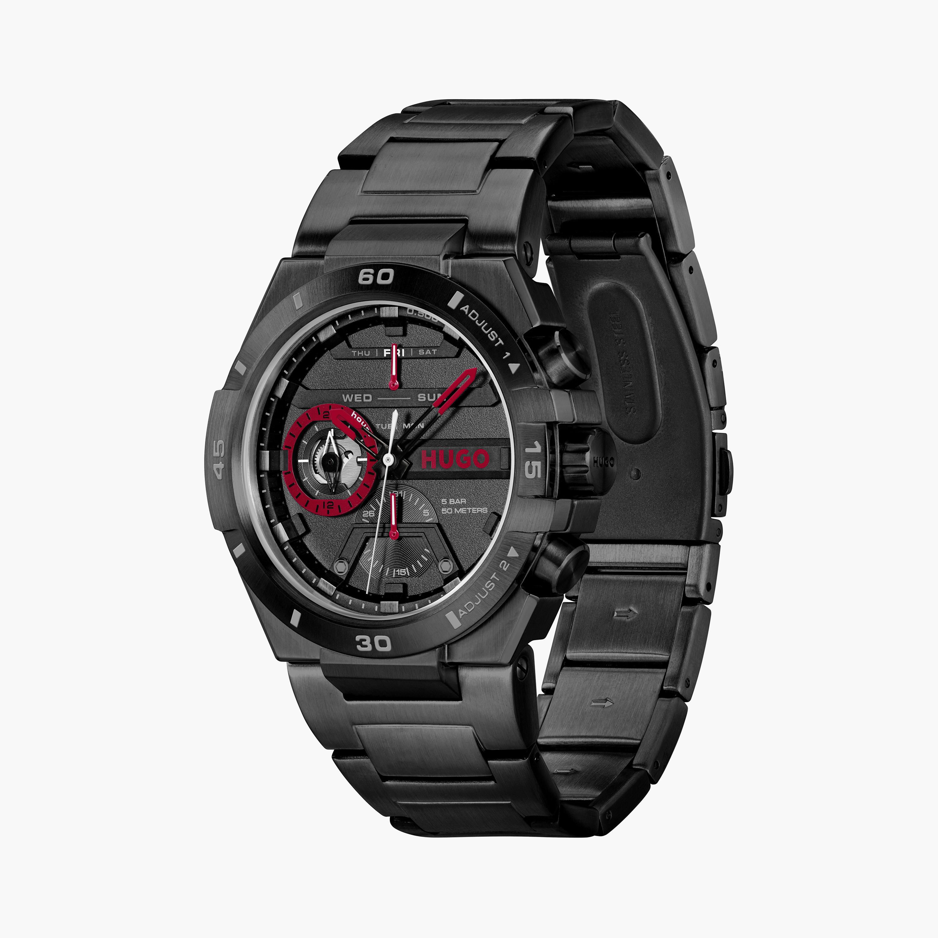 هوغو بوس ساعة يد رجالية تناظرية ستانلس ستيل كرونوغراف 46 مم أسود | 1530339-men-watchesandjewellery-watches-image-2