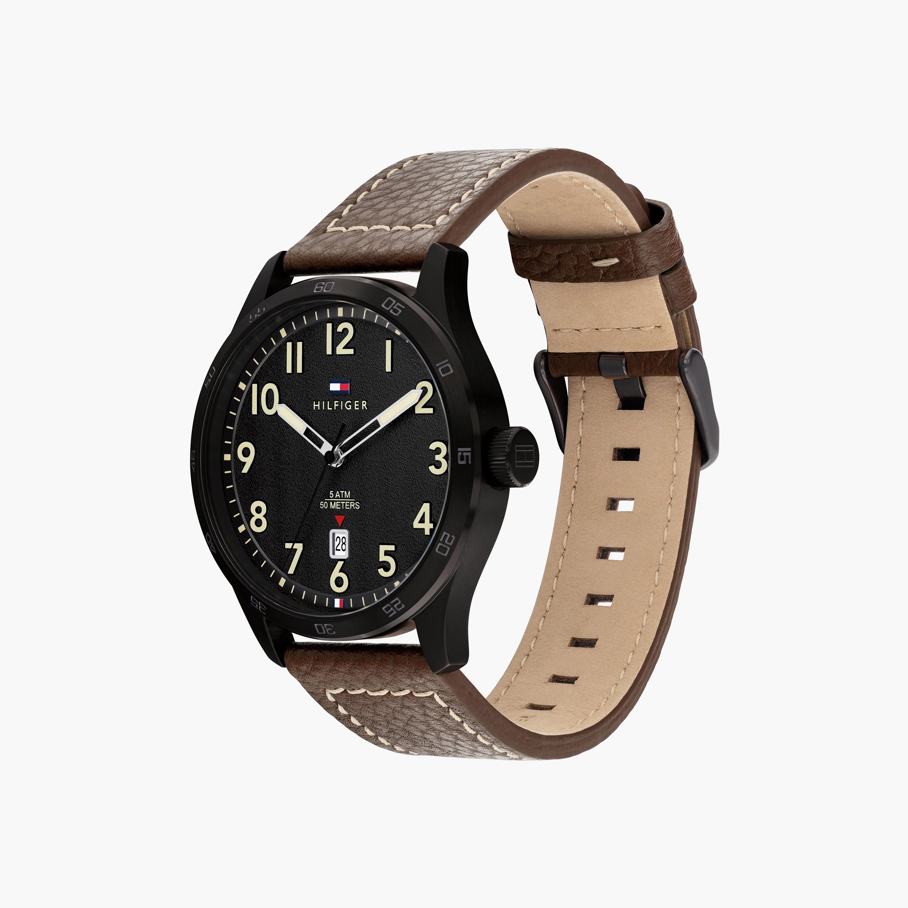تومي هيلفيغر ساعة يد رجالية تناظرية جلد 43 مم بني | 1710560-men-watchesandjewellery-watches-image-2