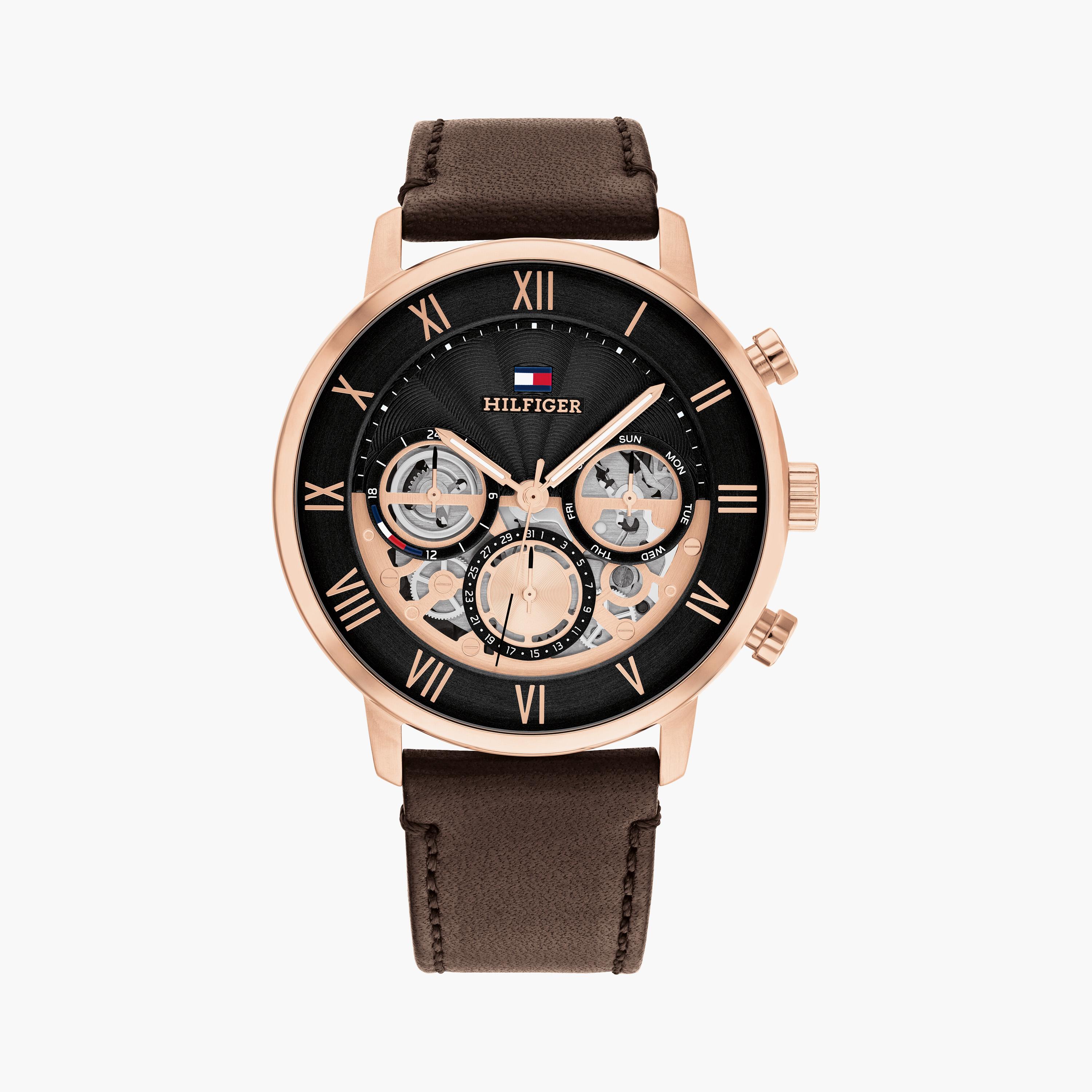 تومي هيلفيغر ساعة يد رجالية كرونوغراف جلد 44 مم بني | 1710566-men-watchesandjewellery-watches-image-1