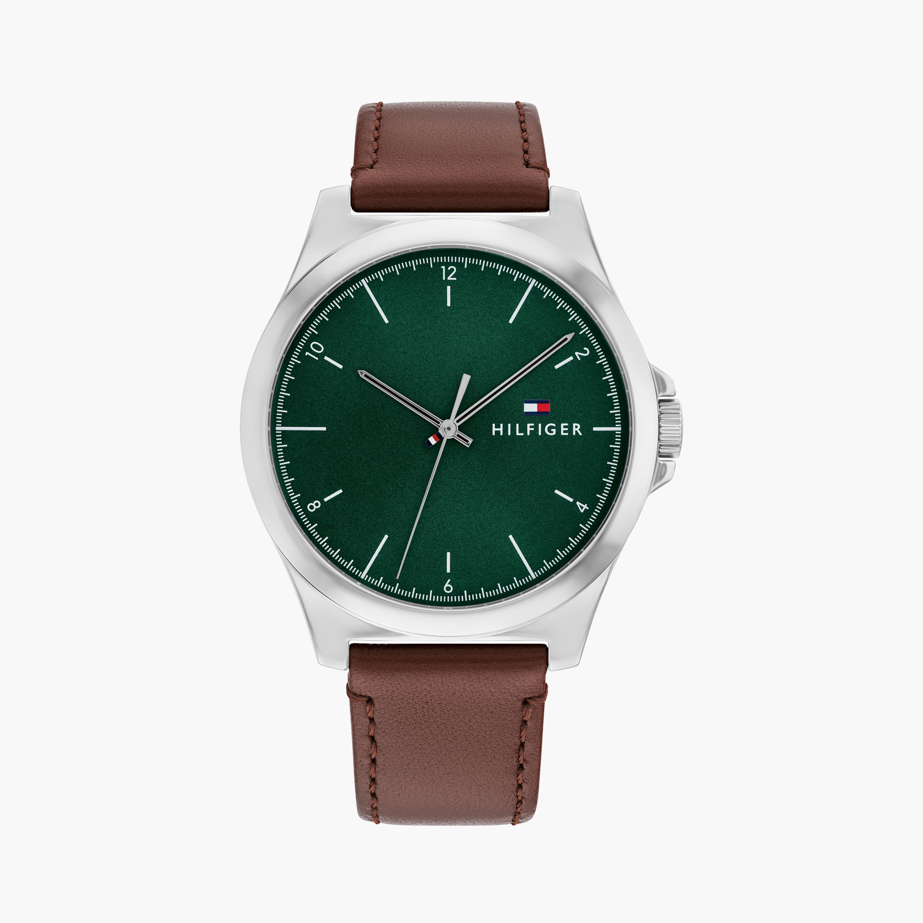 تومي هيلفيغر ساعة يد رجالية تناظرية جلد 43 مم بني | 1710602-men-watchesandjewellery-watches-image-1