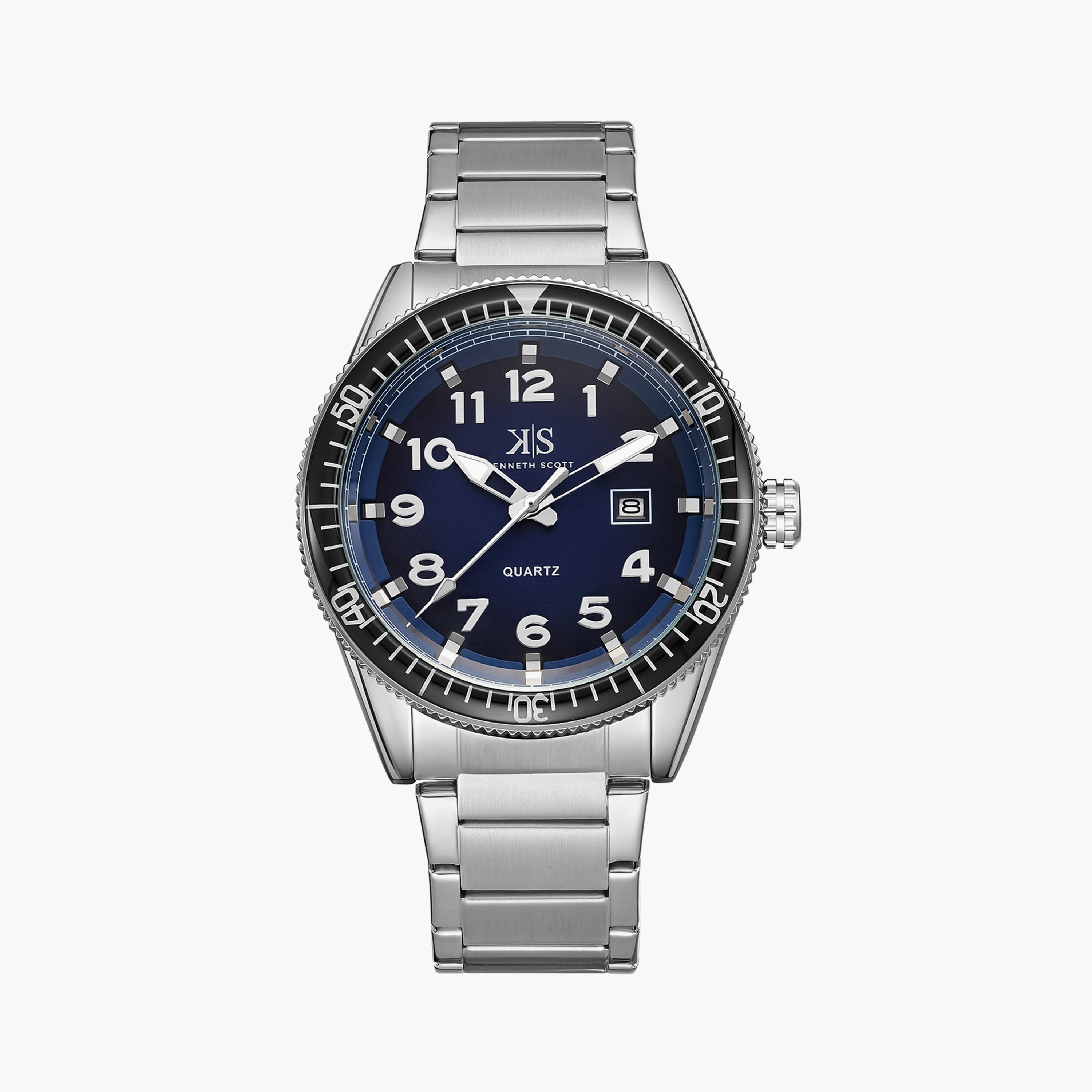 Kenneth Scott Men's Japanese Quartz Movement Silver Analog Stainless Steel Watch | K23028-SBSN-men-watchesandjewellery-watches-image-1