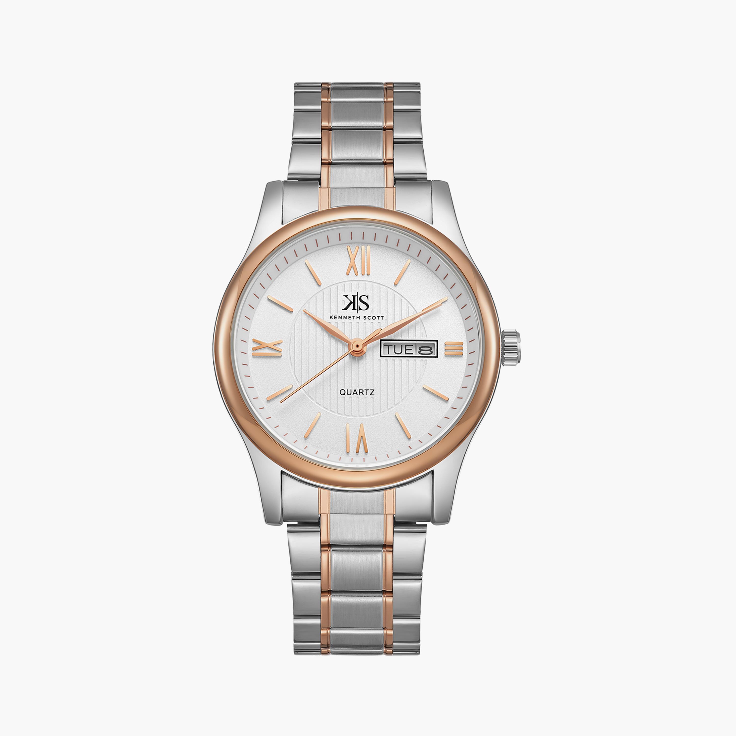 Kenneth Scott Japanese Quartz Movement Silver & Gold Analog Metal Watch | K23029-KBKW-girls-accessories-watches-image-1
