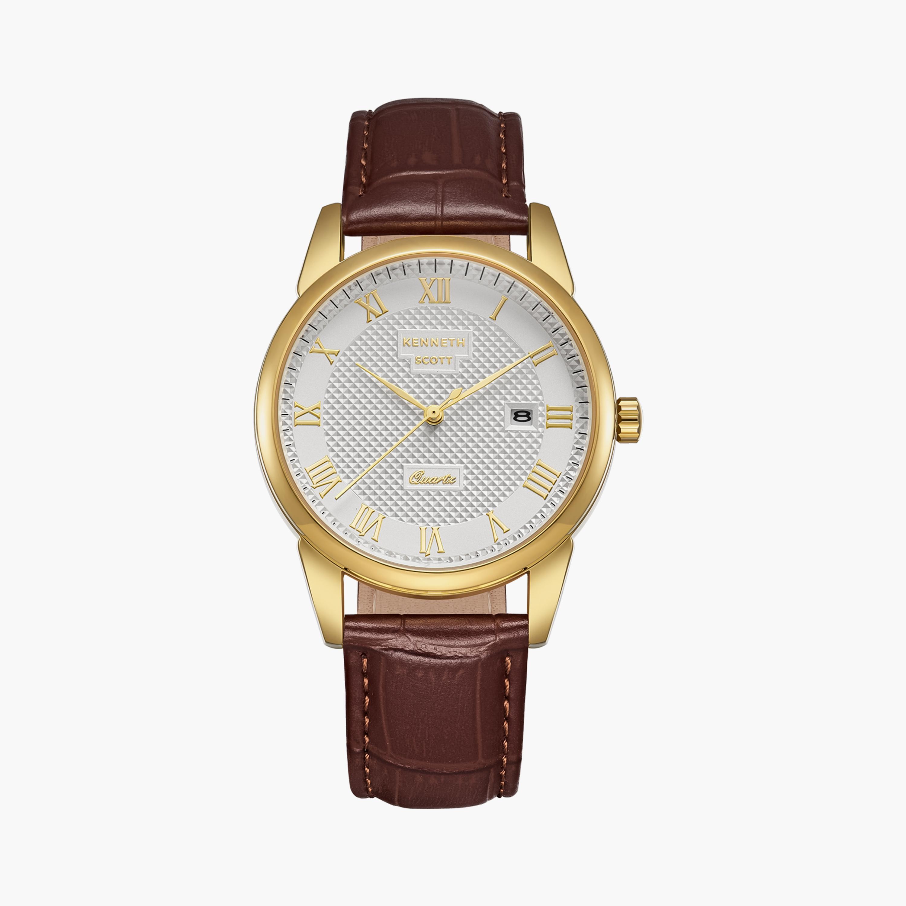 كينيث سكوت ساعة يد رجالية تناظرية حركة كوارتز يابانية جلد بني K23030-GLDI-men-watchesandjewellery-watches-image-1