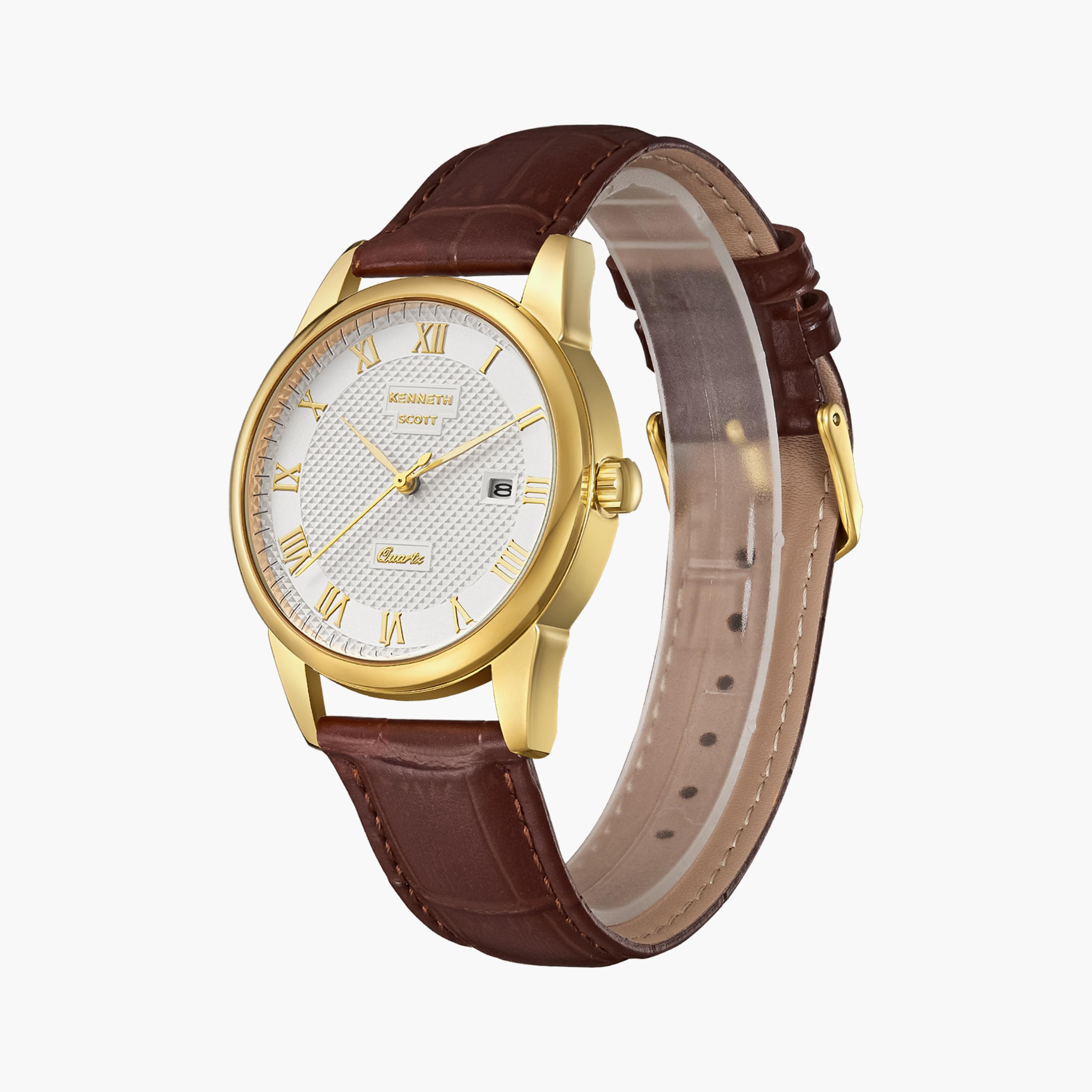 كينيث سكوت ساعة يد رجالية تناظرية حركة كوارتز يابانية جلد بني K23030-GLDI-men-watchesandjewellery-watches-image-2