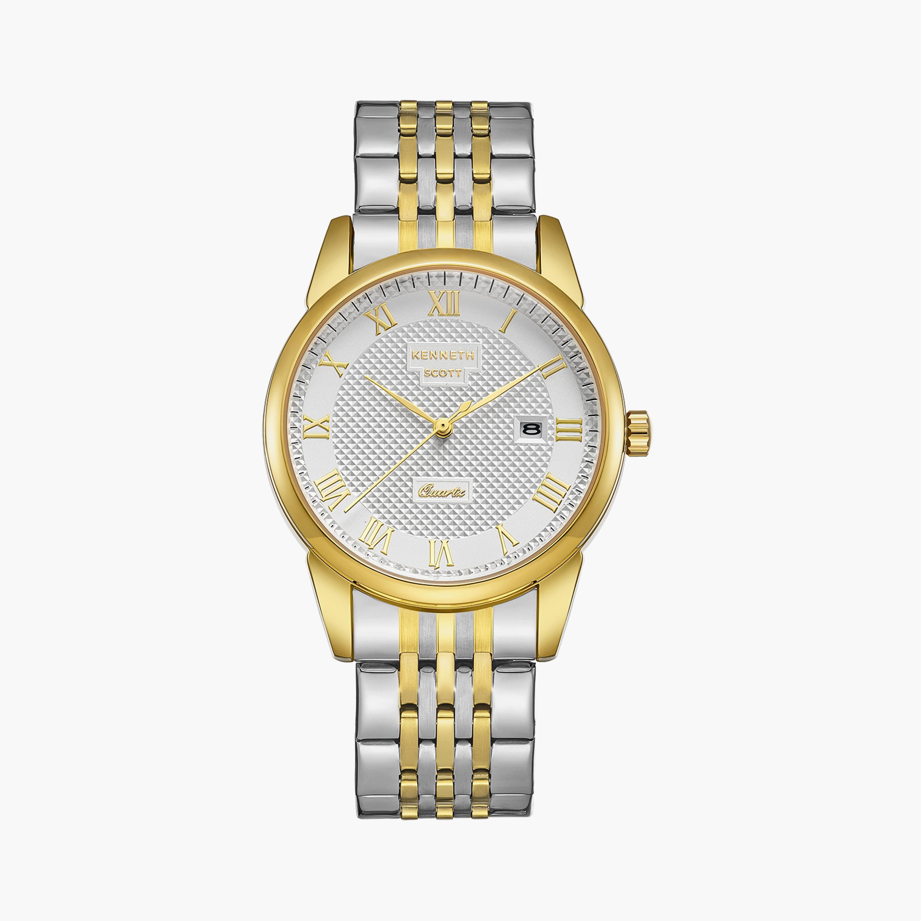 كينيث سكوت ساعة يد رجالية تناظرية حركة كوارتز يابانية معدن ذهبي وفضي K23030-TBTW-men-watchesandjewellery-watches-image-1
