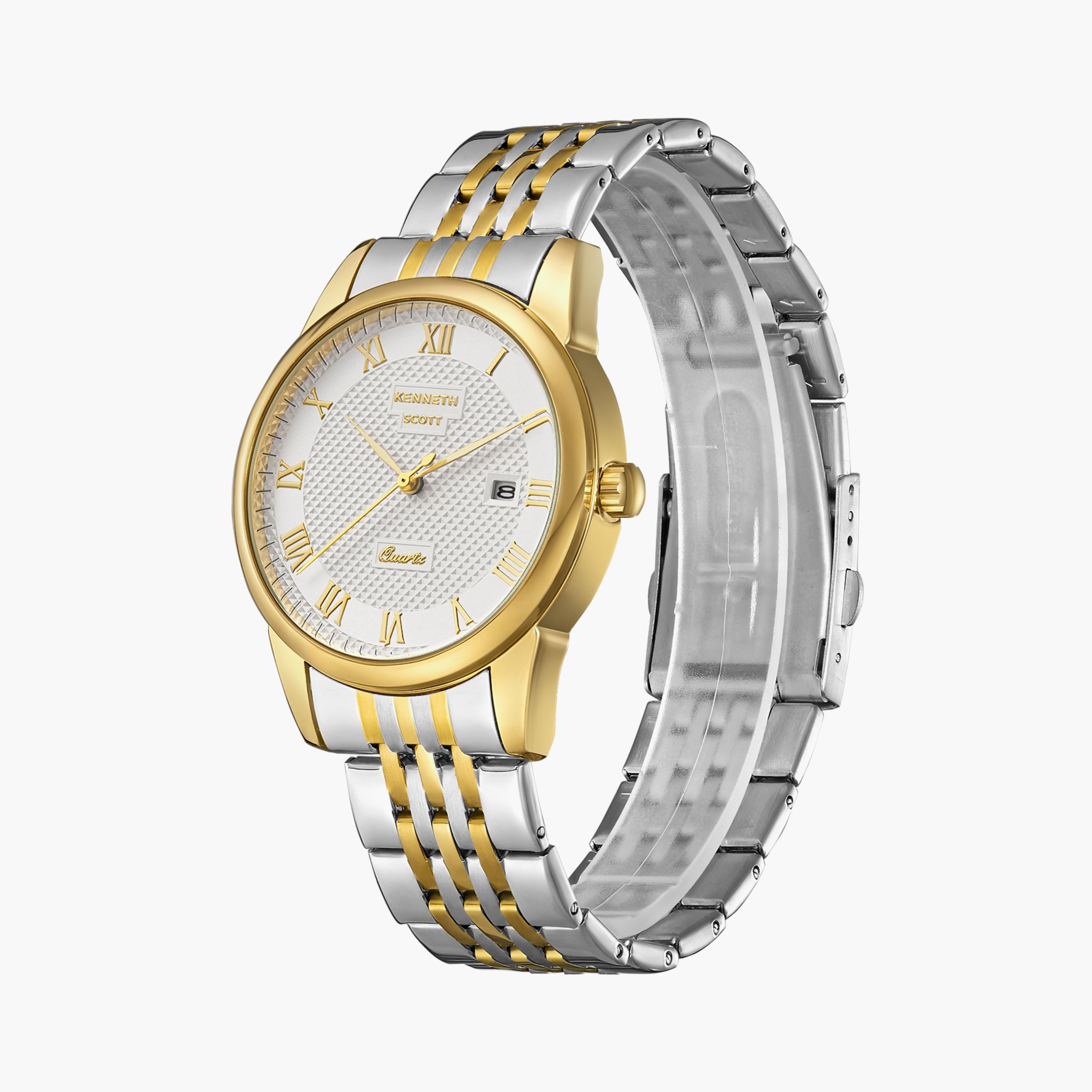 كينيث سكوت ساعة يد رجالية تناظرية حركة كوارتز يابانية معدن ذهبي وفضي K23030-TBTW-men-watchesandjewellery-watches-image-2
