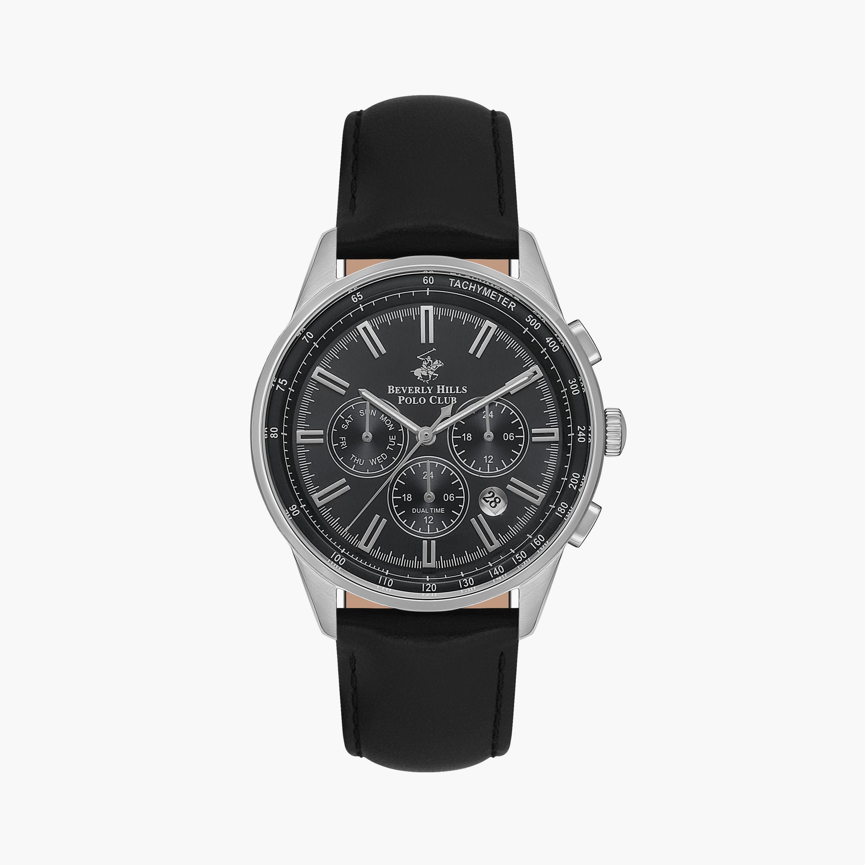 Beverly Hills Polo Club Men's Black Chronograph Leather Watch | BP3550X.351-men-watchesandjewellery-watches-image-1