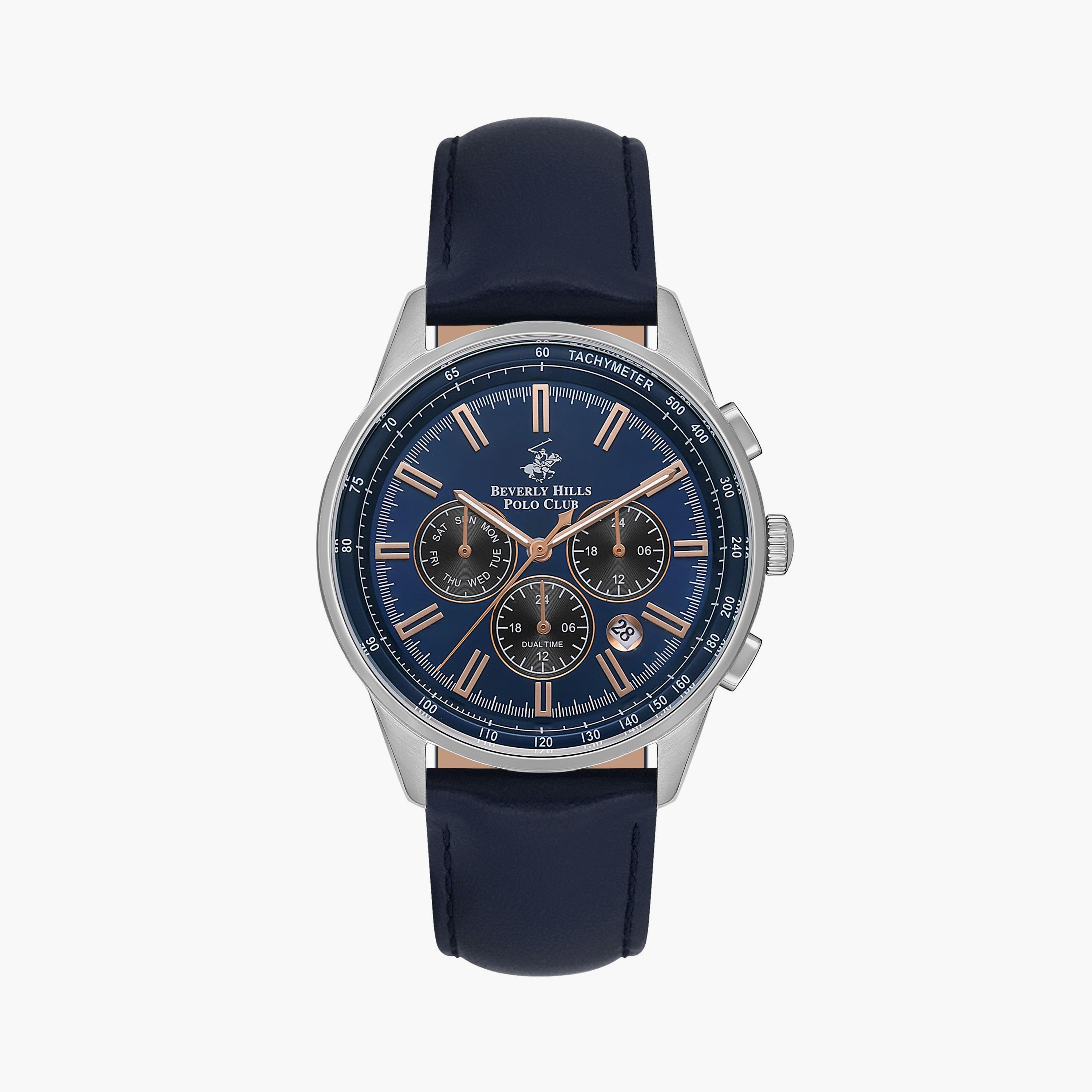 Beverly Hills Polo Club Men's Deep Navy Chronograph Leather Watch | BP3550X.399-men-watchesandjewellery-watches-image-1