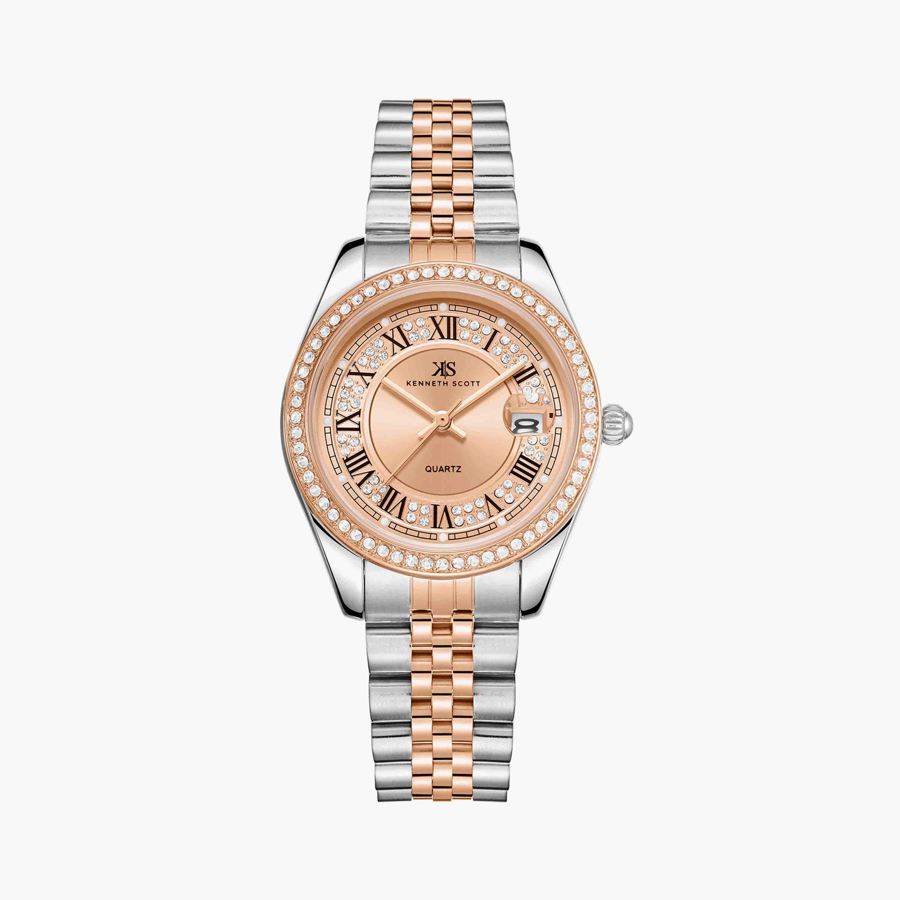 كينيث سكوت  ساعة يد نسائية تناظرية ستانلس ستيل فضي وروز جولد K23544-RBKK-women-watchesandjewellery-watches-image-1