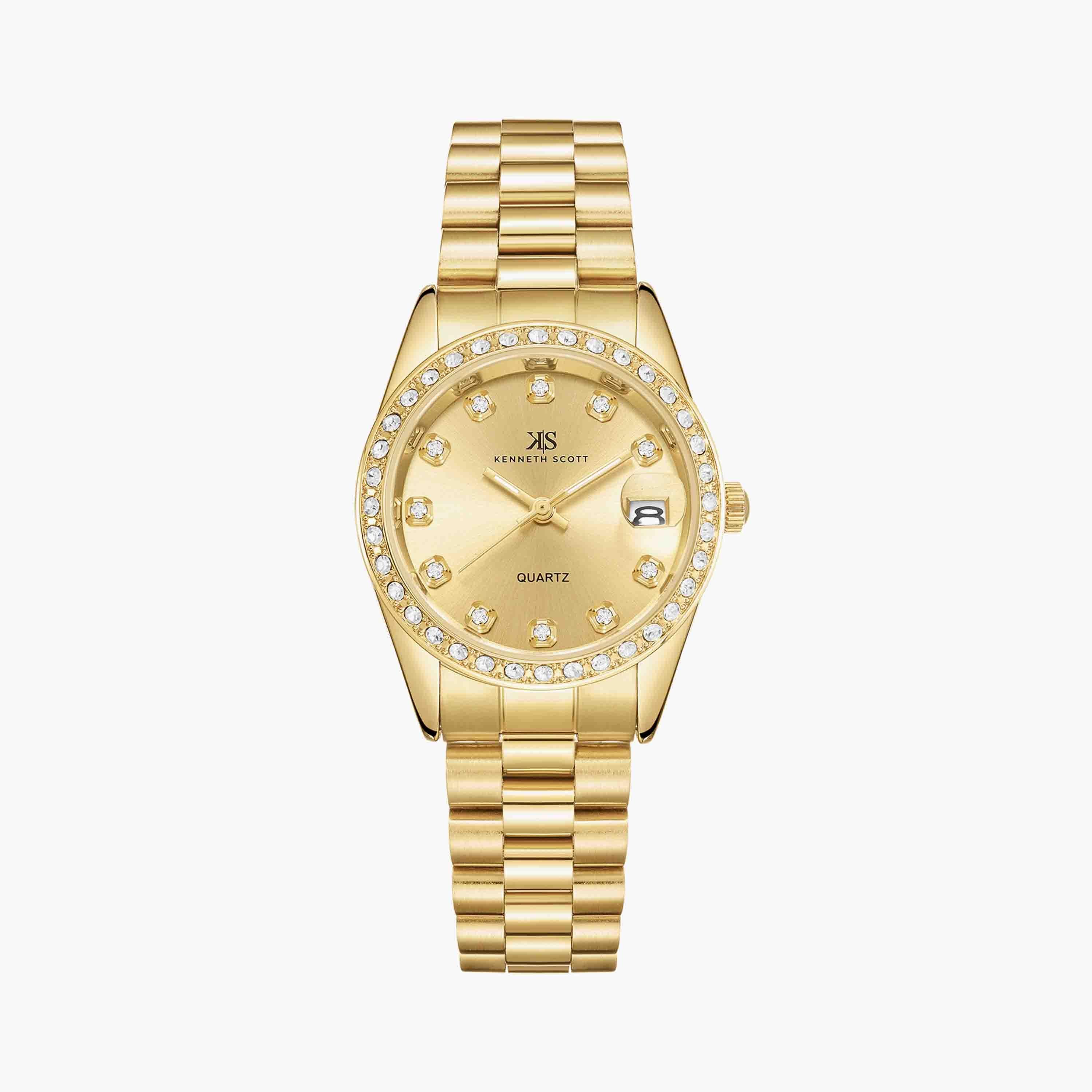 Kenneth Scott Gold Analog Stainless Steel Watch | K23545-GBGC-women-watchesandjewellery-watches-image-1