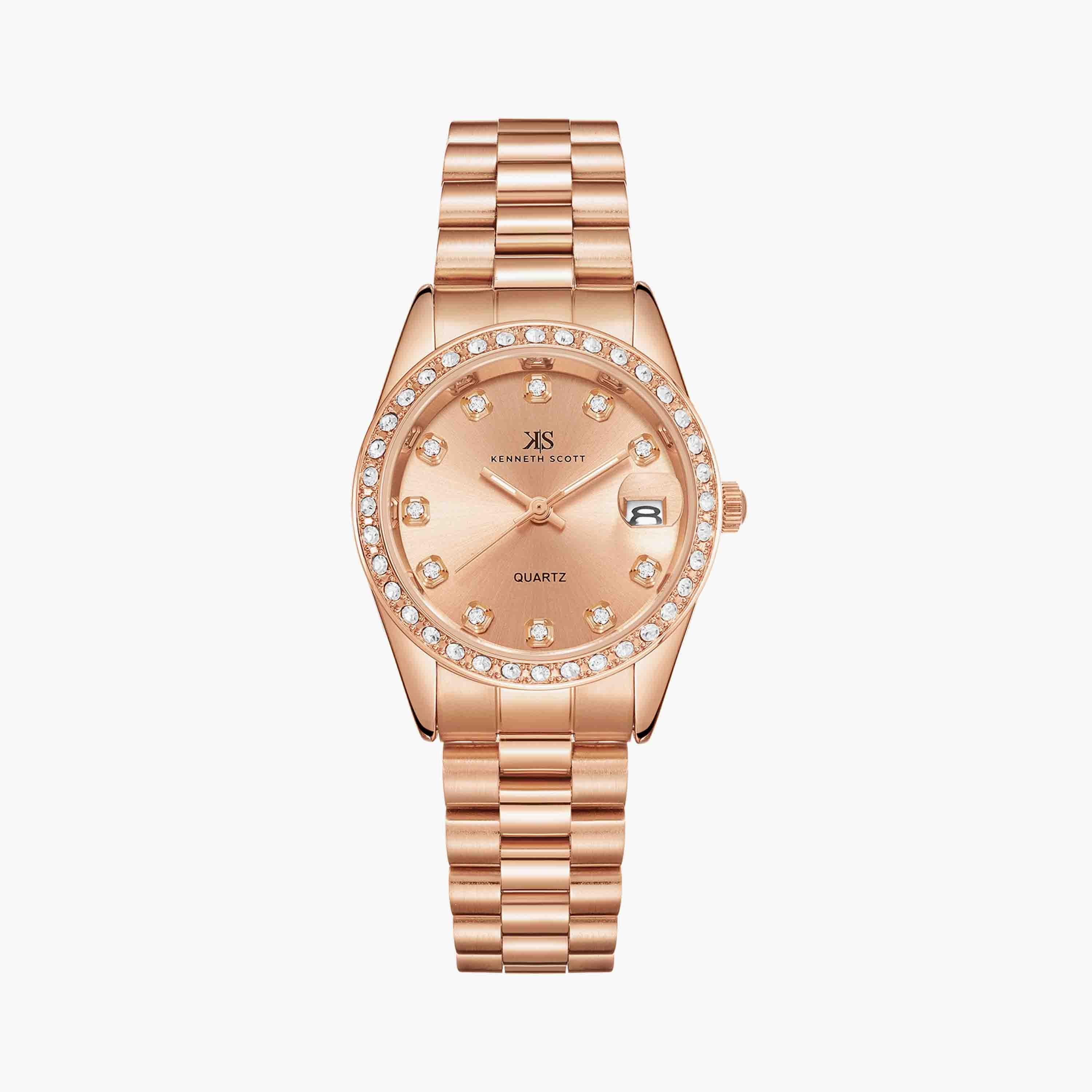 Kenneth Scott Rose Gold Analog Stainless Steel Watch | K23545-RBKK-women-watchesandjewellery-watches-image-1