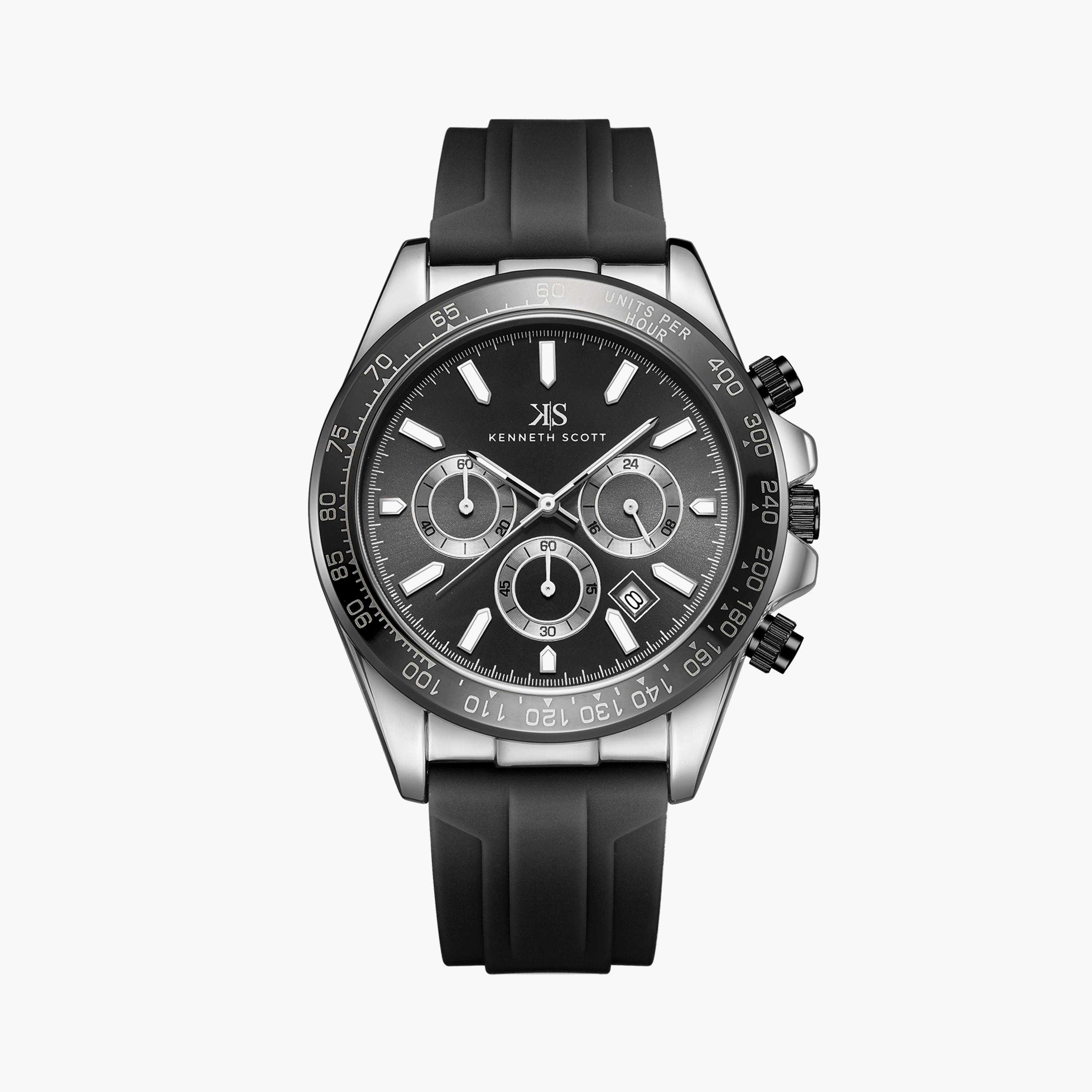Kenneth Scott Men's Black Chronograph Silicone Watch | K23149-SSBB | 45 MM-men-watchesandjewellery-watches-image-1
