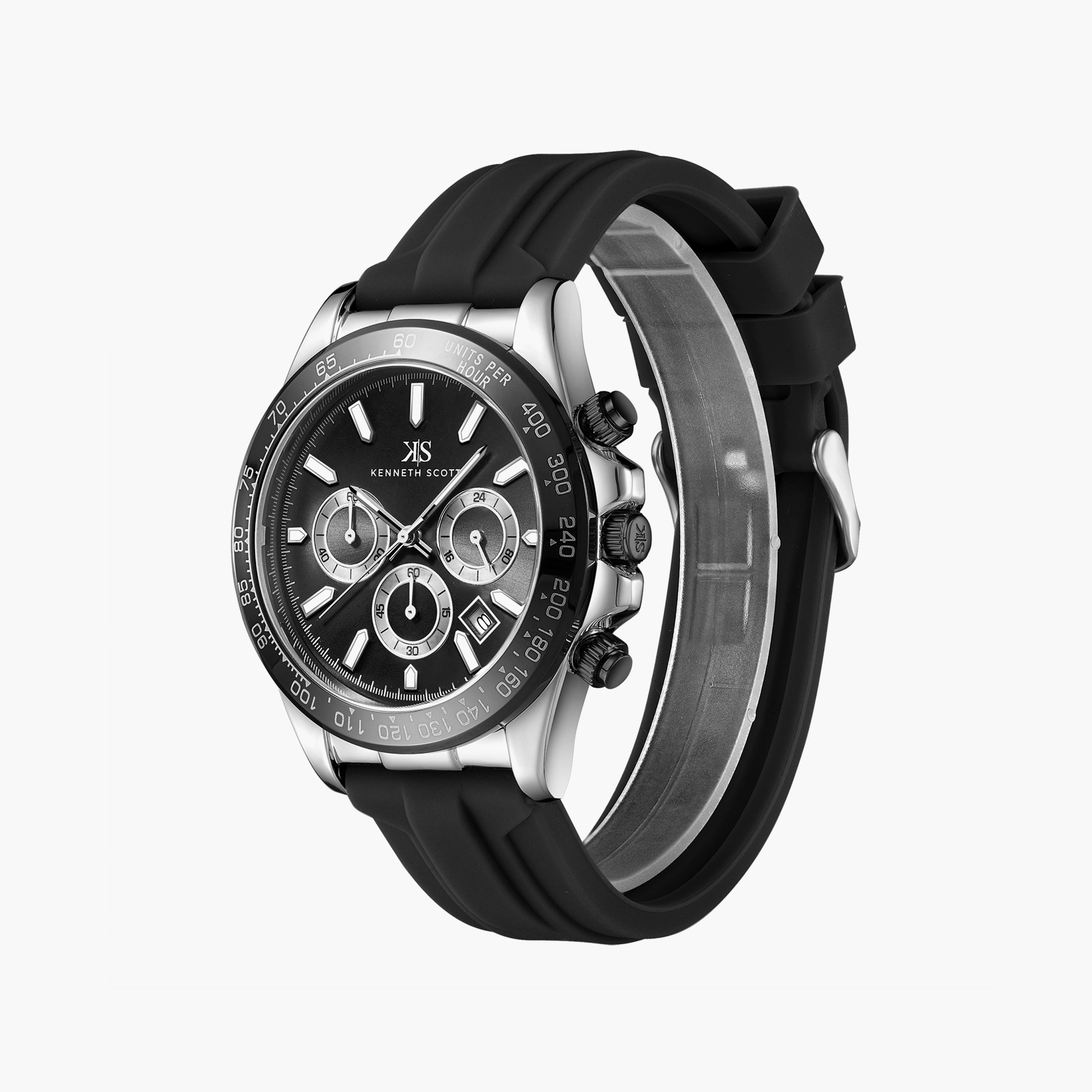 Kenneth Scott Men's Black Chronograph Silicone Watch | K23149-SSBB | 45 MM-men-watchesandjewellery-watches-image-2