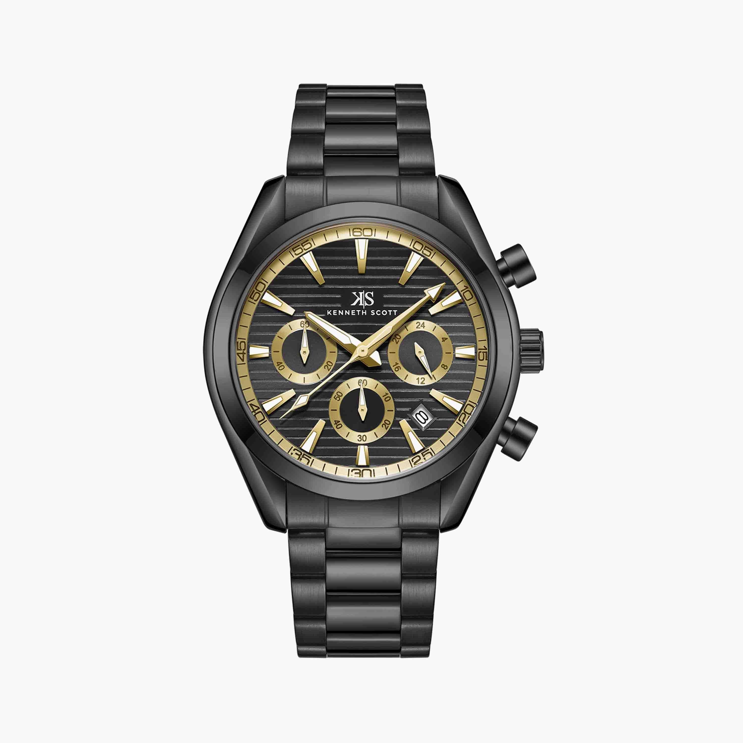 Kenneth Scott Men's Black Chronograph Stainless Steel Watch | K23150-BBBBG-men-watchesandjewellery-watches-image-1